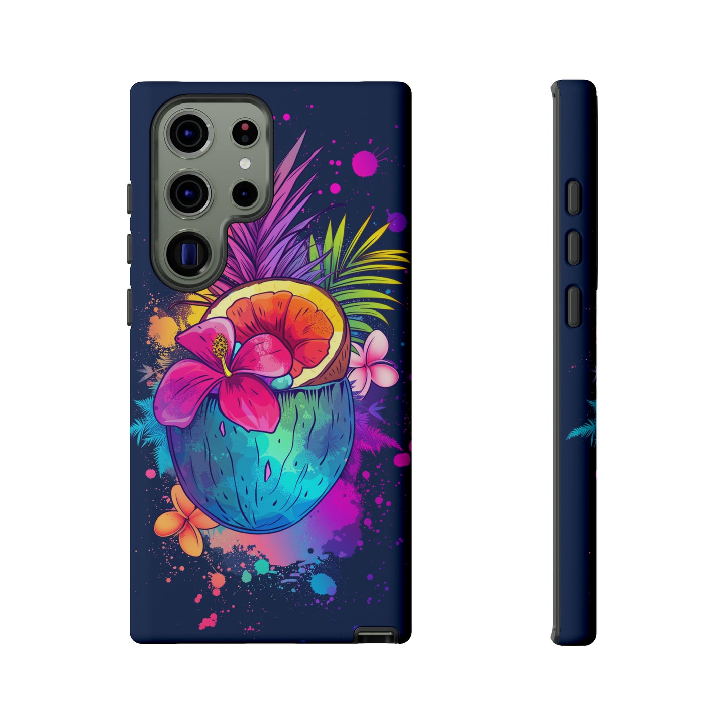Coconut Dark Colorful Hawaiian Tropical Phone Case, Island Tropics, Wireless Compatible, Protective Cell Phone Case iPhone, Samsung, Pixel