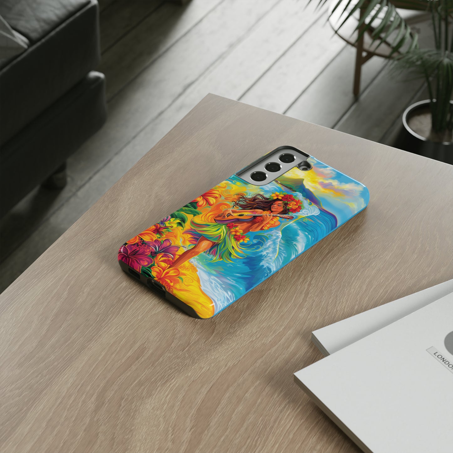 Ukulele Hula Girl Hawaiian Phone Case, Tropical, Hibiscus, Wireless Compatible, Protective Cell Phone Case for iPhone, Samsung, Pixel phones