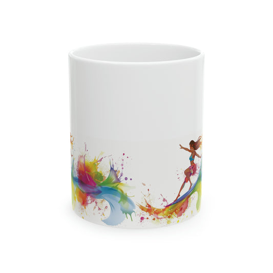 Surfer Girl Wahine Rainbow Colorful Hawaiian Ceramic Mug 11oz, Hawaii Mug, HI Mug, Aloha Mug, 808 Mug, Island Mug, Tropical Mug, Coffee Mug