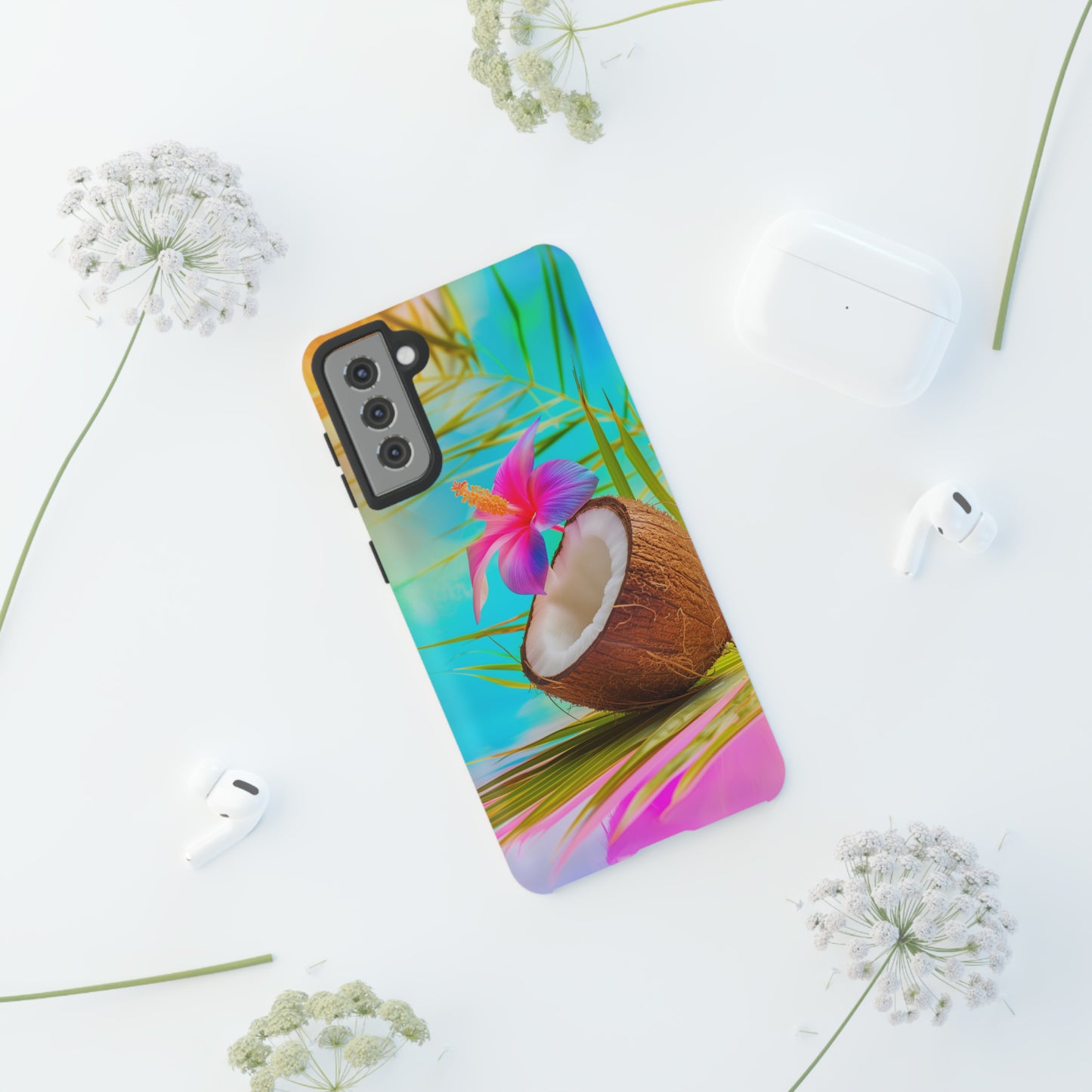 Coconut Colorful Hawaiian Tropical Phone Case, 808, Island Tropics, Wireless Compatible, Protective Cell Phone Case iPhone, Samsung, Pixel