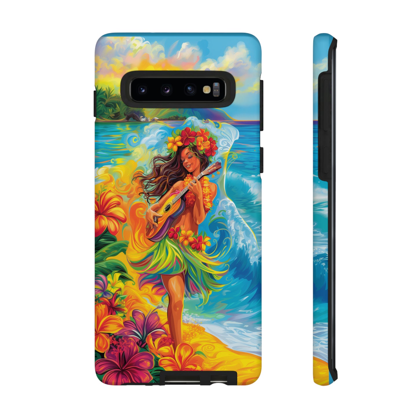 Ukulele Hula Girl Hawaiian Phone Case, Tropical, Hibiscus, Wireless Compatible, Protective Cell Phone Case for iPhone, Samsung, Pixel phones