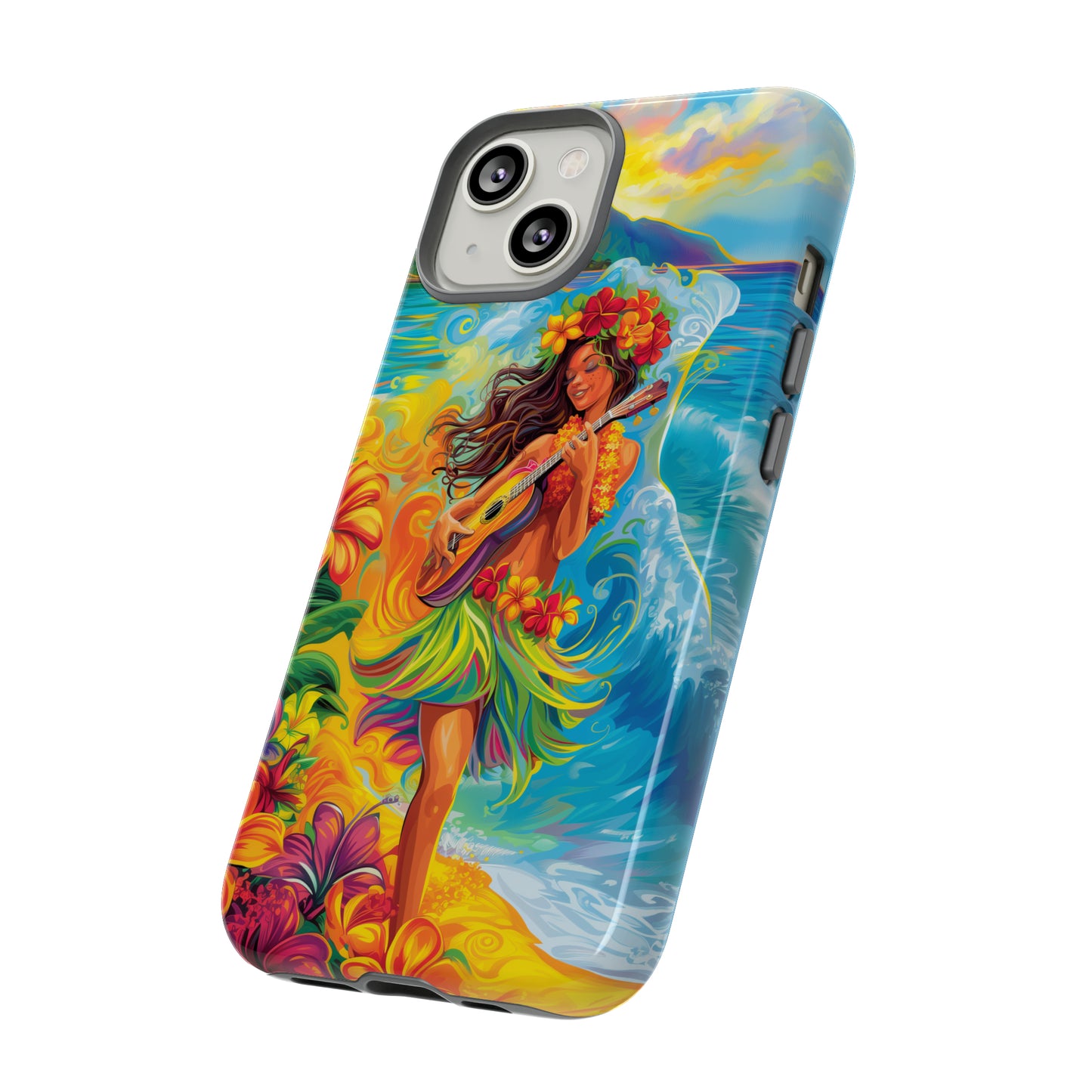 Ukulele Hula Girl Hawaiian Phone Case, Tropical, Hibiscus, Wireless Compatible, Protective Cell Phone Case for iPhone, Samsung, Pixel phones
