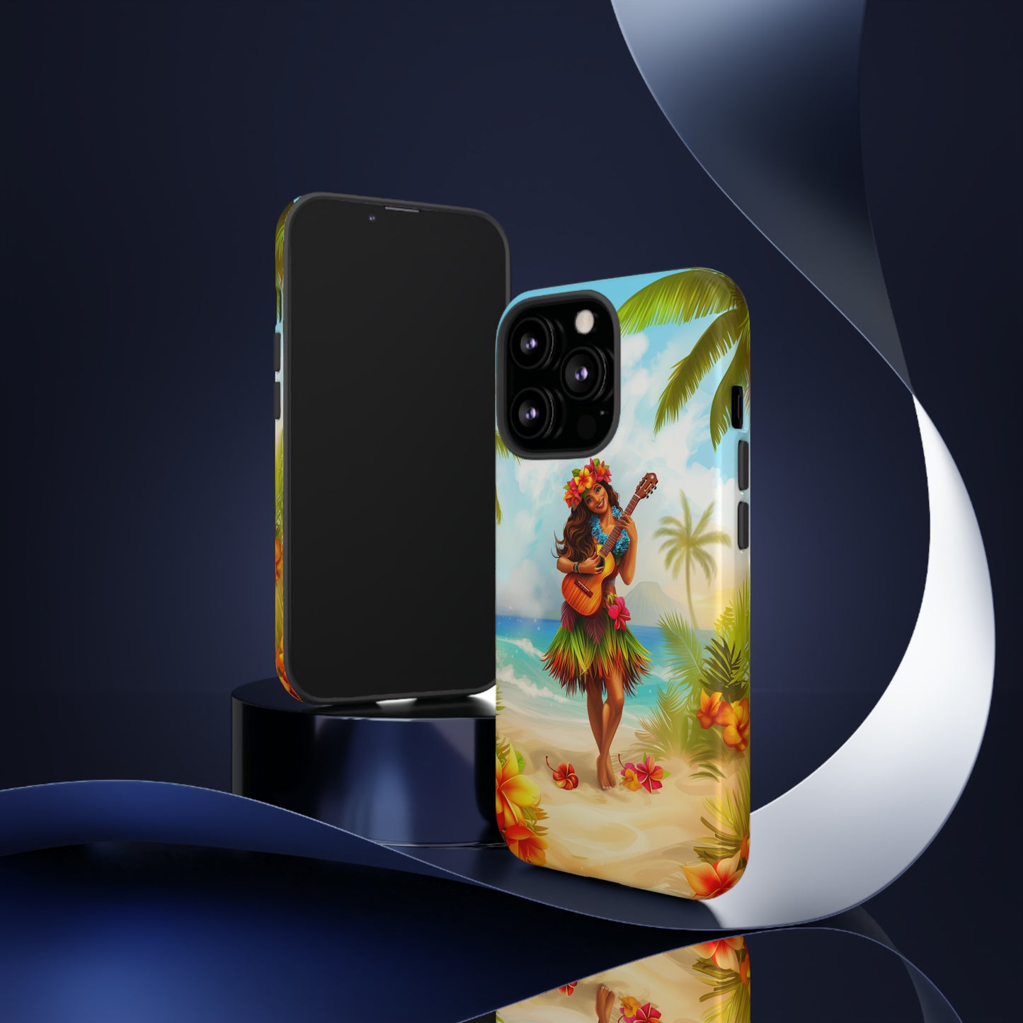 Hula Girl Guitar Hawaiian Phone Case, Tropical, Hibiscus, Wireless Compatible, Protective Cell Phone Case for iPhone, Samsung, Pixel phones
