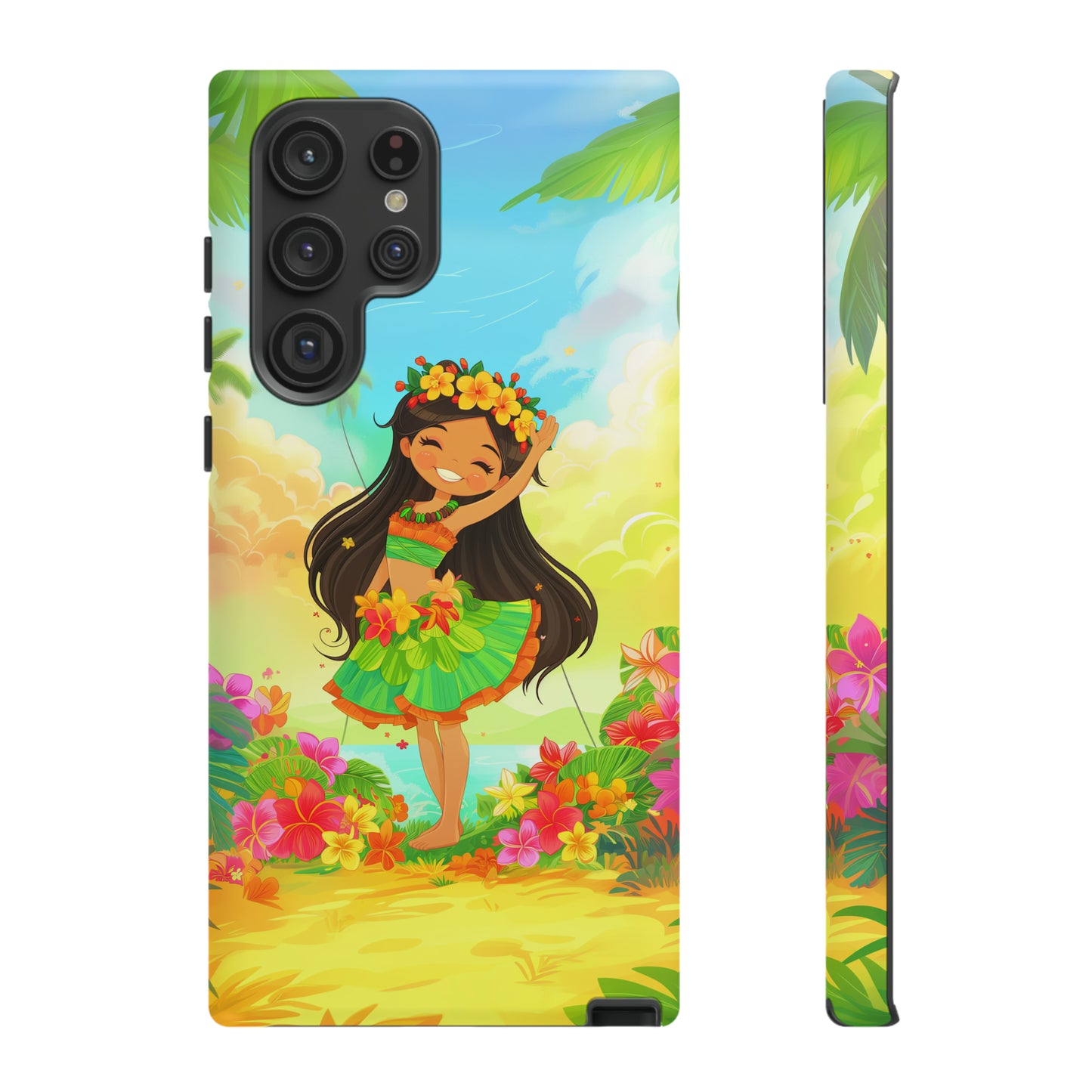 Cute Hula Girl Hawaiian Phone Case, Tropical, Hibiscus, Wireless Compatible, Protective Cell Phone Case for iPhone, Samsung, Pixel phones