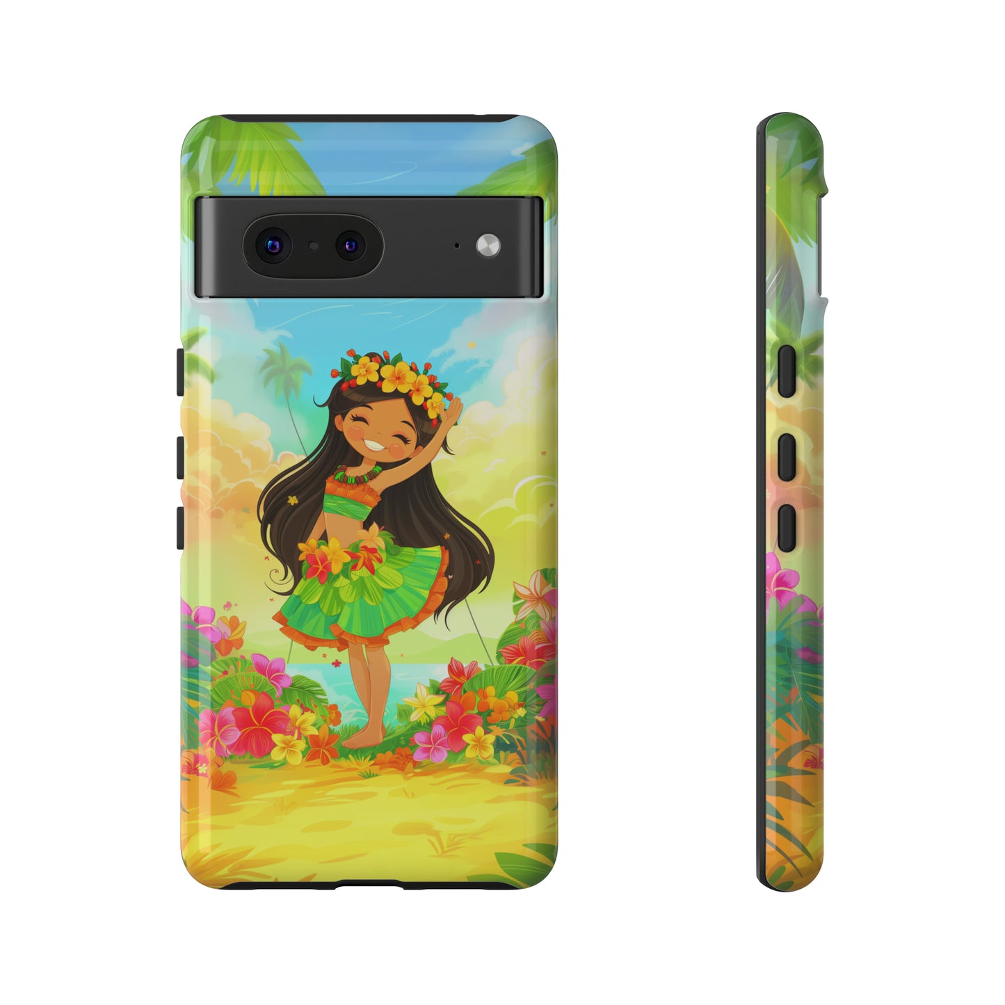 Cute Hula Girl Hawaiian Phone Case, Tropical, Hibiscus, Wireless Compatible, Protective Cell Phone Case for iPhone, Samsung, Pixel phones