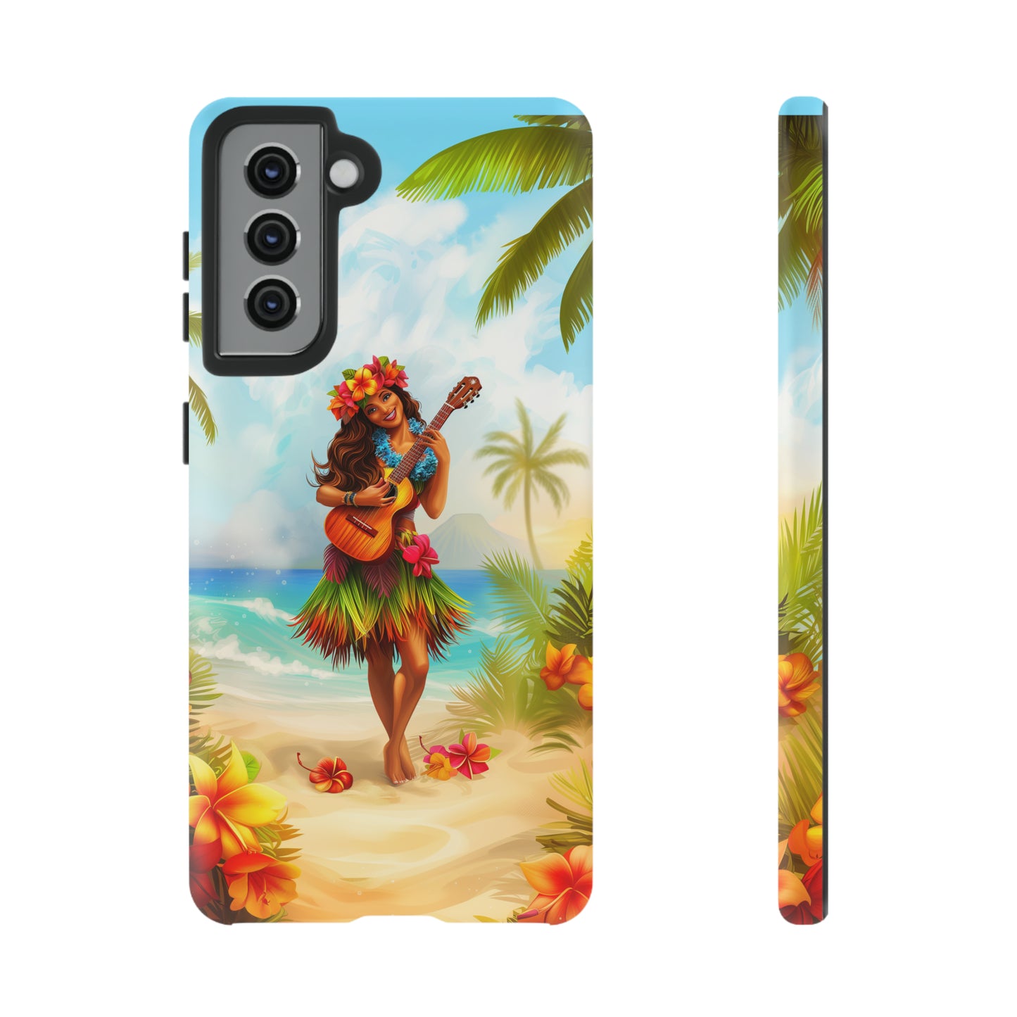 Hula Girl Guitar Hawaiian Phone Case, Tropical, Hibiscus, Wireless Compatible, Protective Cell Phone Case for iPhone, Samsung, Pixel phones