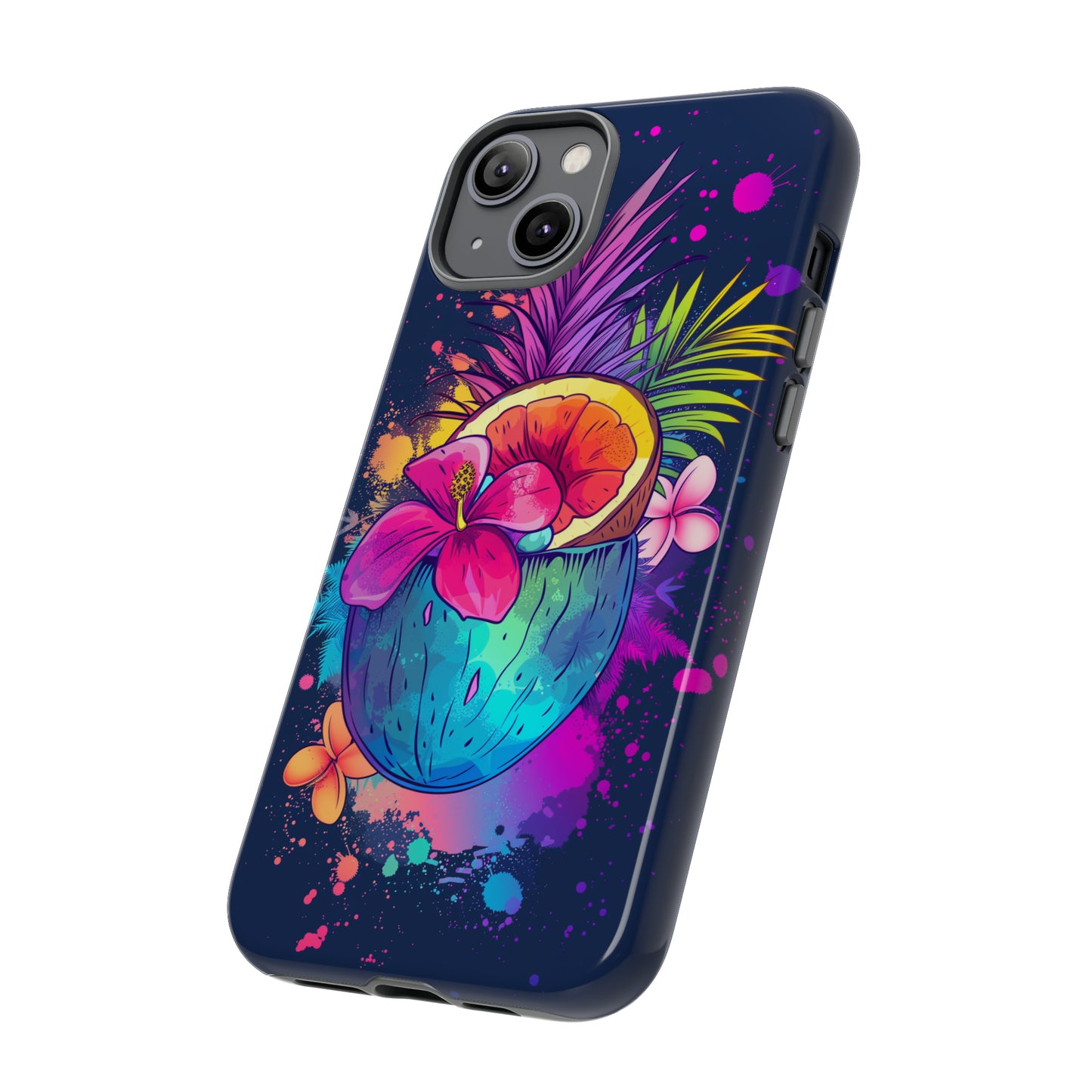 Coconut Dark Colorful Hawaiian Tropical Phone Case, Island Tropics, Wireless Compatible, Protective Cell Phone Case iPhone, Samsung, Pixel