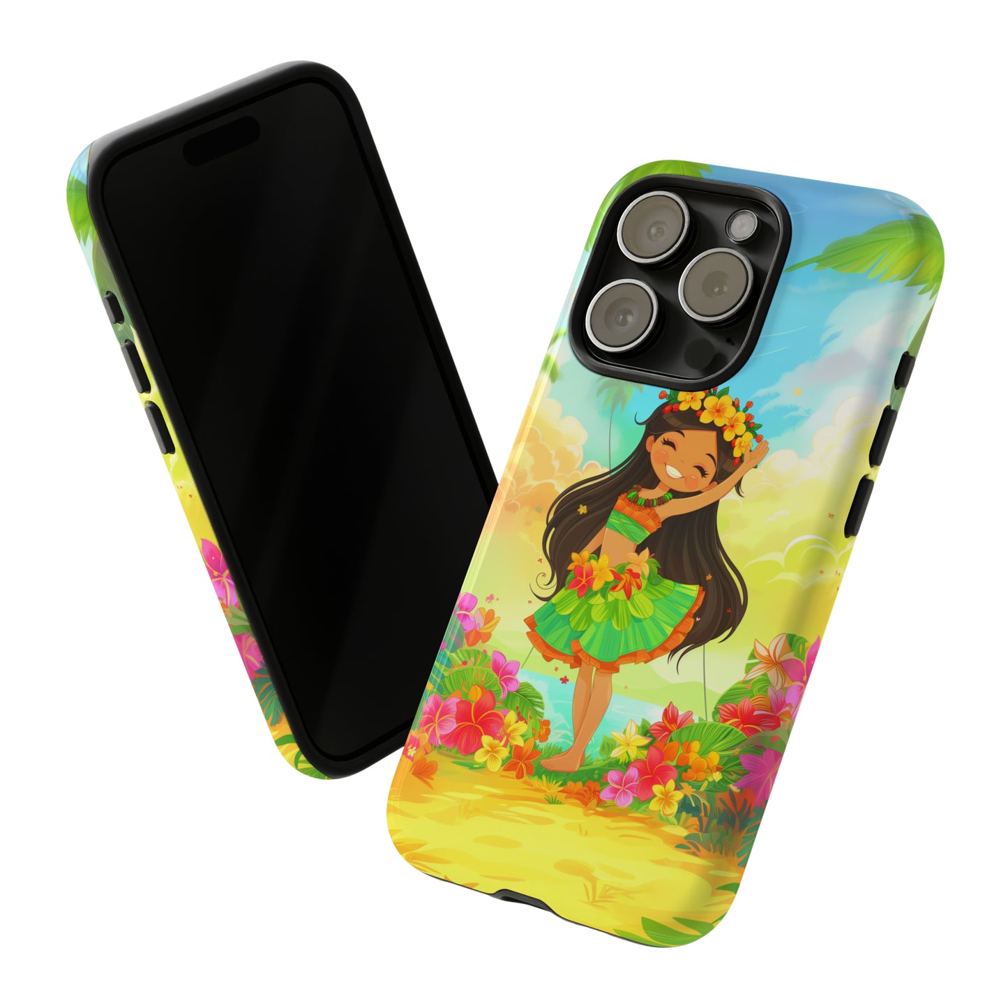 Cute Hula Girl Hawaiian Phone Case, Tropical, Hibiscus, Wireless Compatible, Protective Cell Phone Case for iPhone, Samsung, Pixel phones