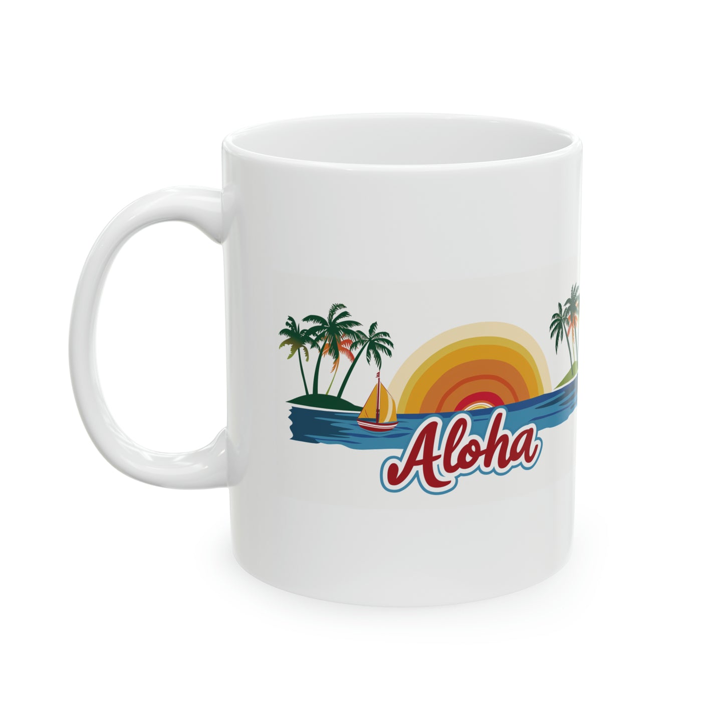 Aloha Sunset Red Sail Boat Hawaiian Ceramic Mug 11oz, Hawaii Mug, HI Mug, Aloha Mug, 808 Mug, Island Mug, Tropical Mug, Coffee Mug