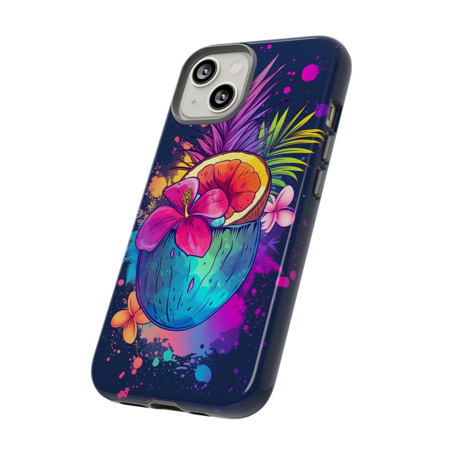 Coconut Dark Colorful Hawaiian Tropical Phone Case, Island Tropics, Wireless Compatible, Protective Cell Phone Case iPhone, Samsung, Pixel