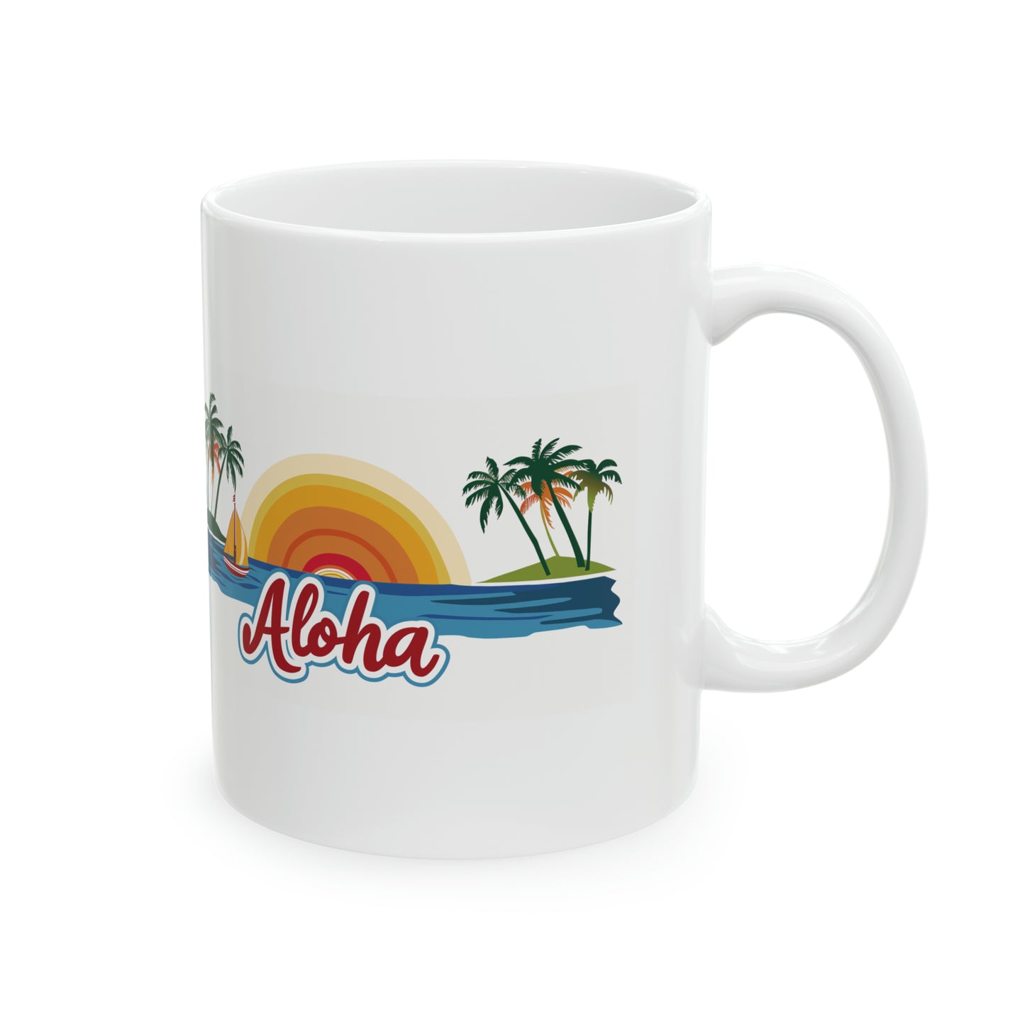 Aloha Sunset Red Sail Boat Hawaiian Ceramic Mug 11oz, Hawaii Mug, HI Mug, Aloha Mug, 808 Mug, Island Mug, Tropical Mug, Coffee Mug