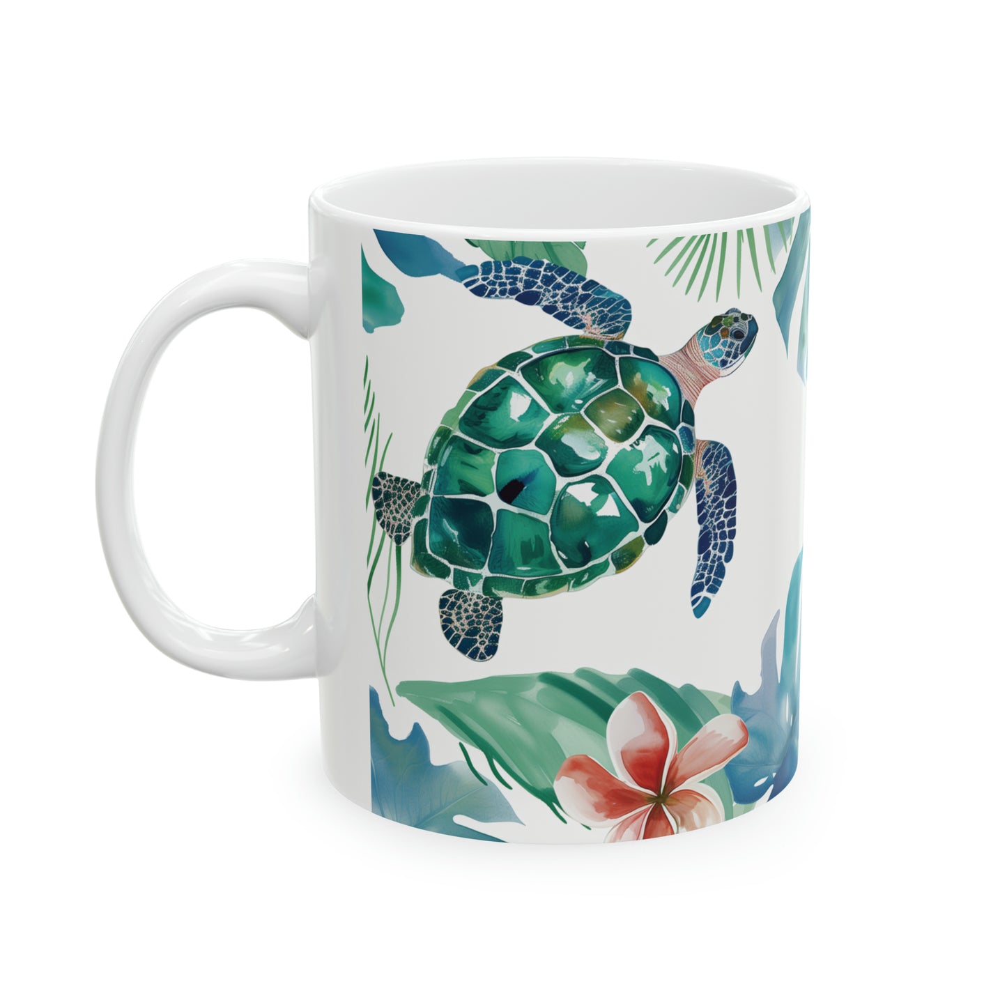 Turtles Honu Blue Swimming Hawaiian Ceramic Mug 11oz, Hawaii Mug, HI Mug, Aloha Mug, 808 Mug, Island Mug, Tropical Mug, Coffee Mug