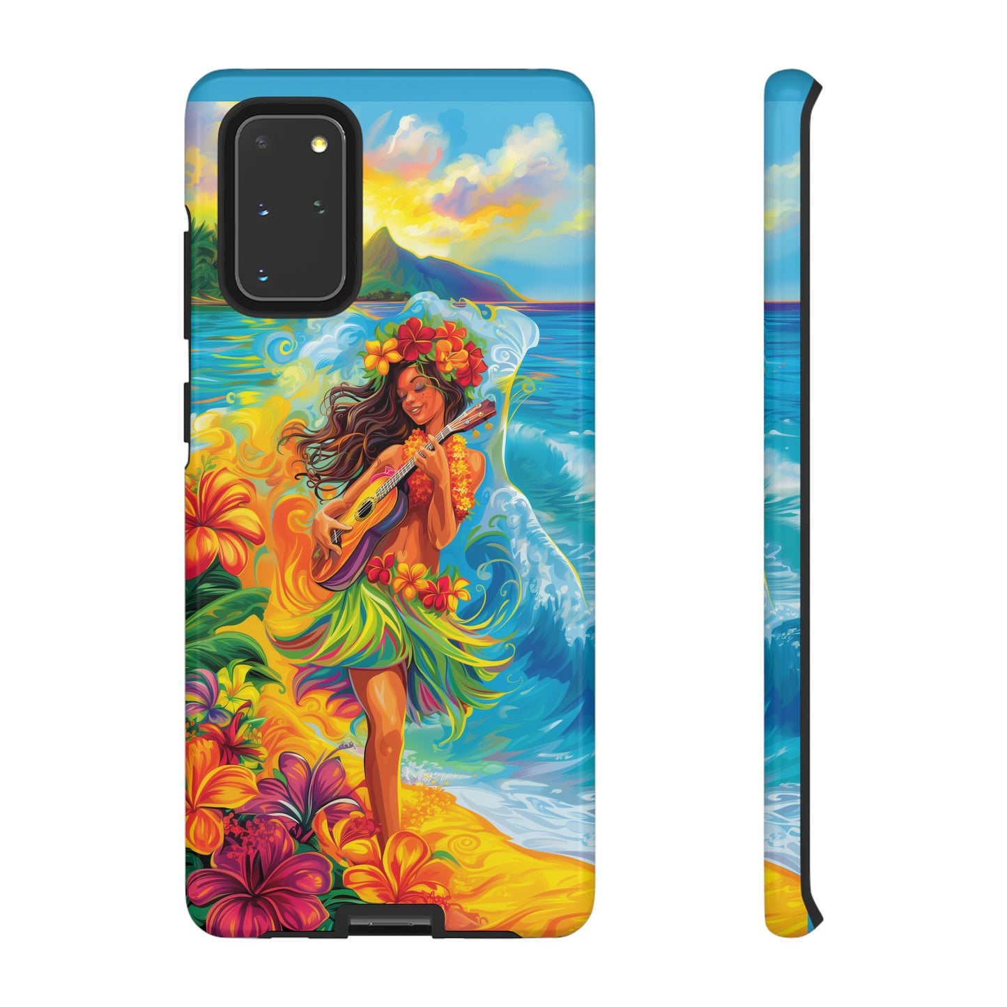 Ukulele Hula Girl Hawaiian Phone Case, Tropical, Hibiscus, Wireless Compatible, Protective Cell Phone Case for iPhone, Samsung, Pixel phones