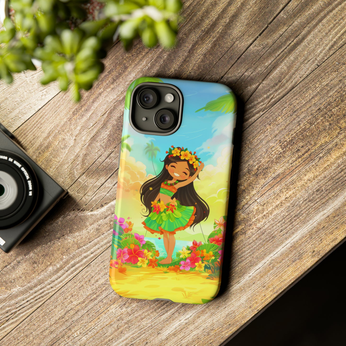Cute Hula Girl Hawaiian Phone Case, Tropical, Hibiscus, Wireless Compatible, Protective Cell Phone Case for iPhone, Samsung, Pixel phones