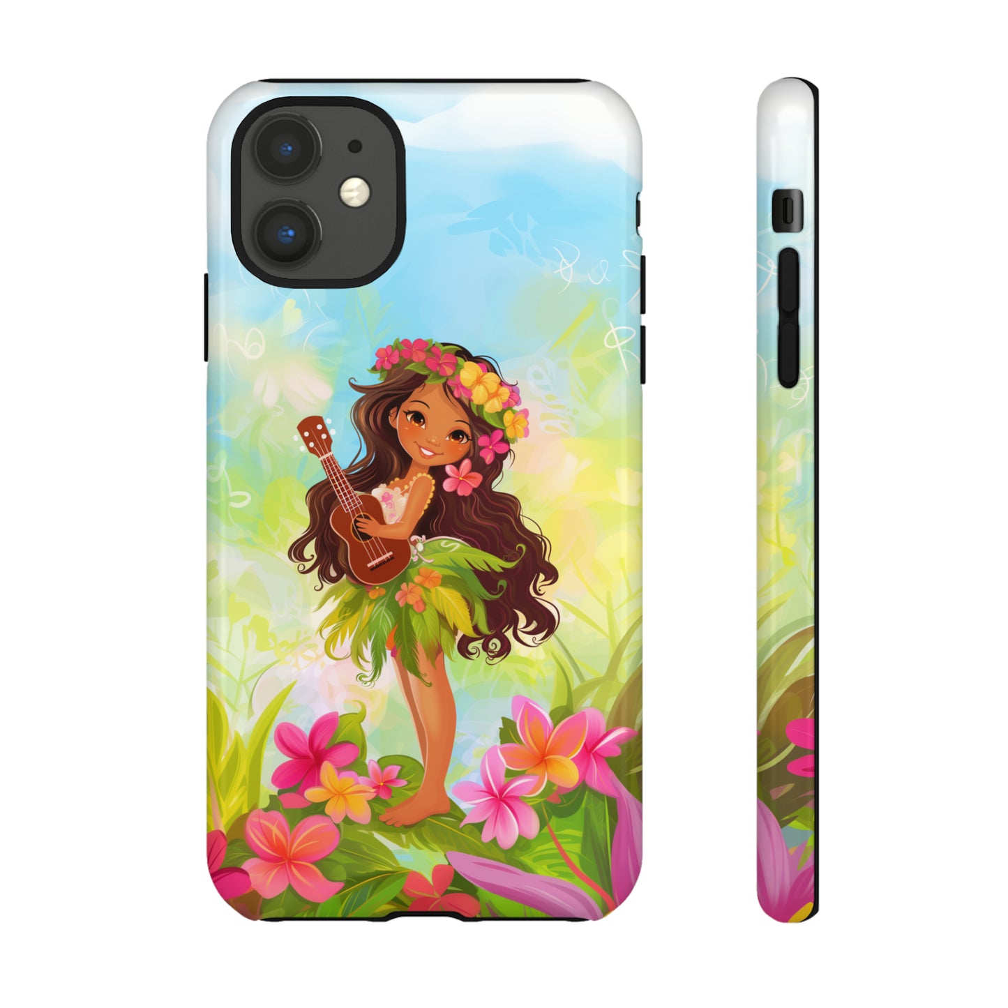 Cute Hula Girl Hawaiian Phone Case, Tropical, Hibiscus, Wireless Compatible, Protective Cell Phone Case for iPhone, Samsung, Pixel phones