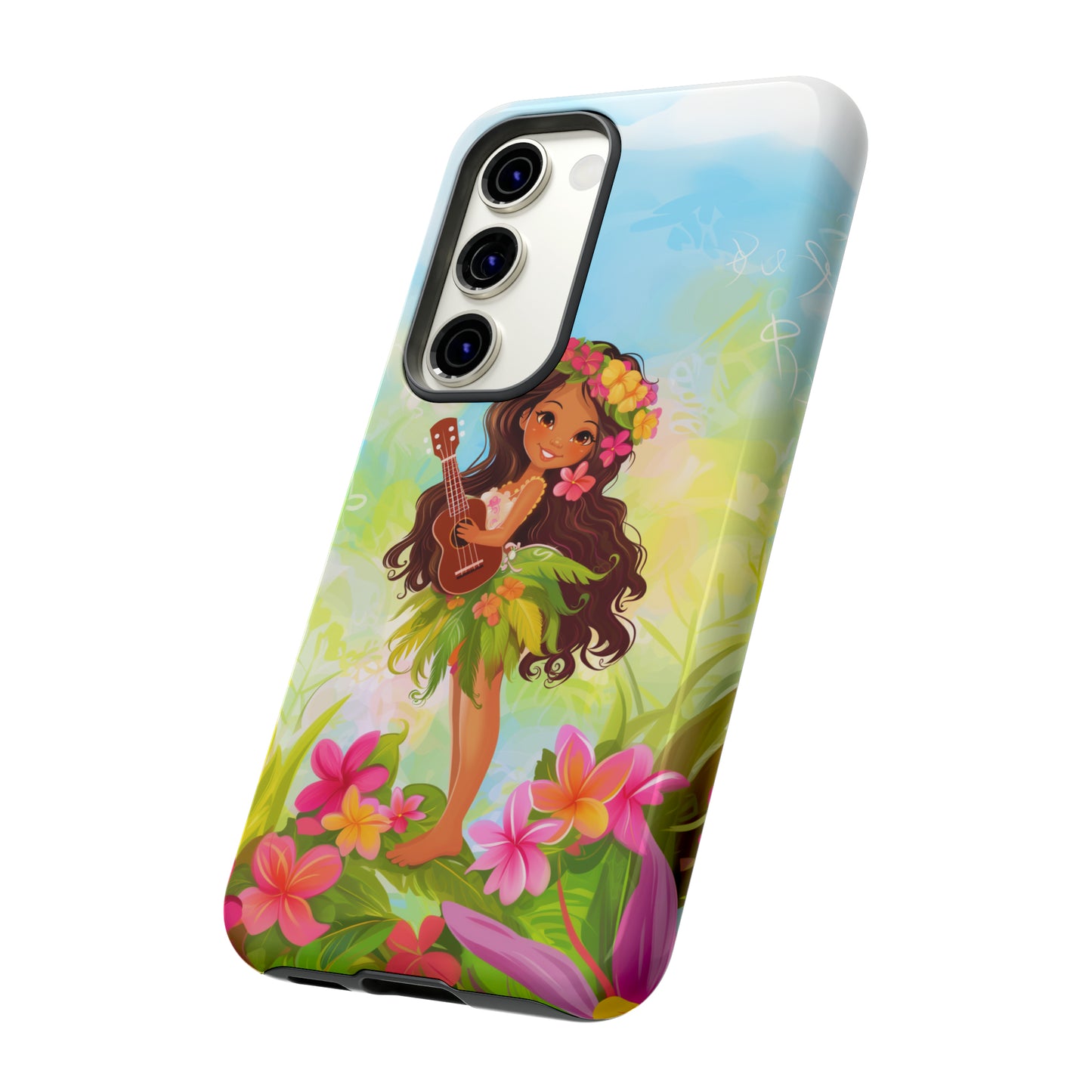 Cute Hula Girl Hawaiian Phone Case, Tropical, Hibiscus, Wireless Compatible, Protective Cell Phone Case for iPhone, Samsung, Pixel phones