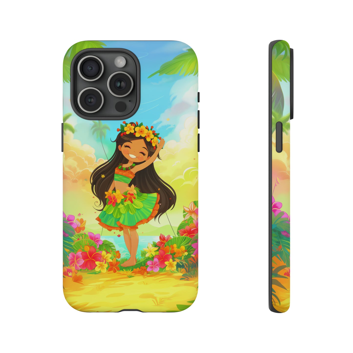 Cute Hula Girl Hawaiian Phone Case, Tropical, Hibiscus, Wireless Compatible, Protective Cell Phone Case for iPhone, Samsung, Pixel phones