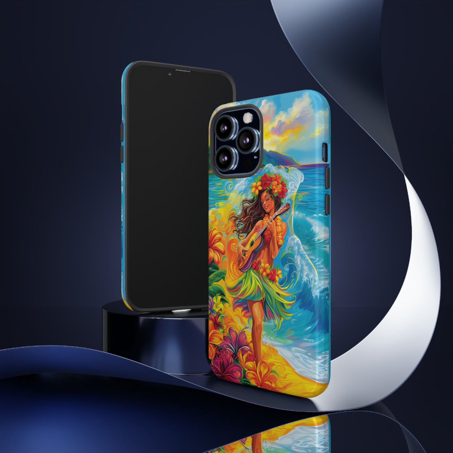 Ukulele Hula Girl Hawaiian Phone Case, Tropical, Hibiscus, Wireless Compatible, Protective Cell Phone Case for iPhone, Samsung, Pixel phones