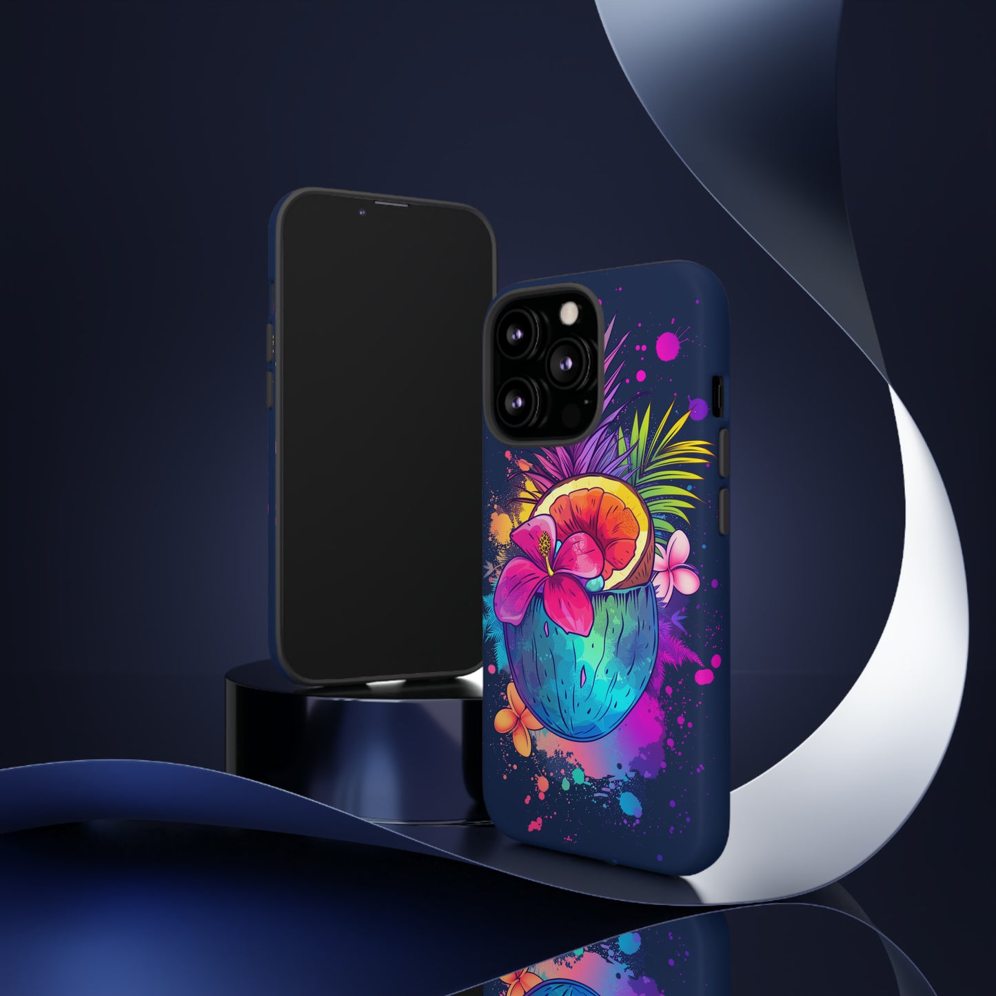 Coconut Dark Colorful Hawaiian Tropical Phone Case, Island Tropics, Wireless Compatible, Protective Cell Phone Case iPhone, Samsung, Pixel