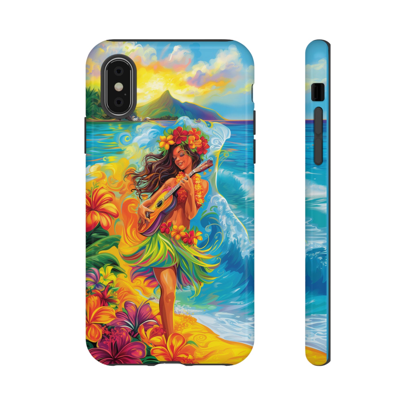 Ukulele Hula Girl Hawaiian Phone Case, Tropical, Hibiscus, Wireless Compatible, Protective Cell Phone Case for iPhone, Samsung, Pixel phones