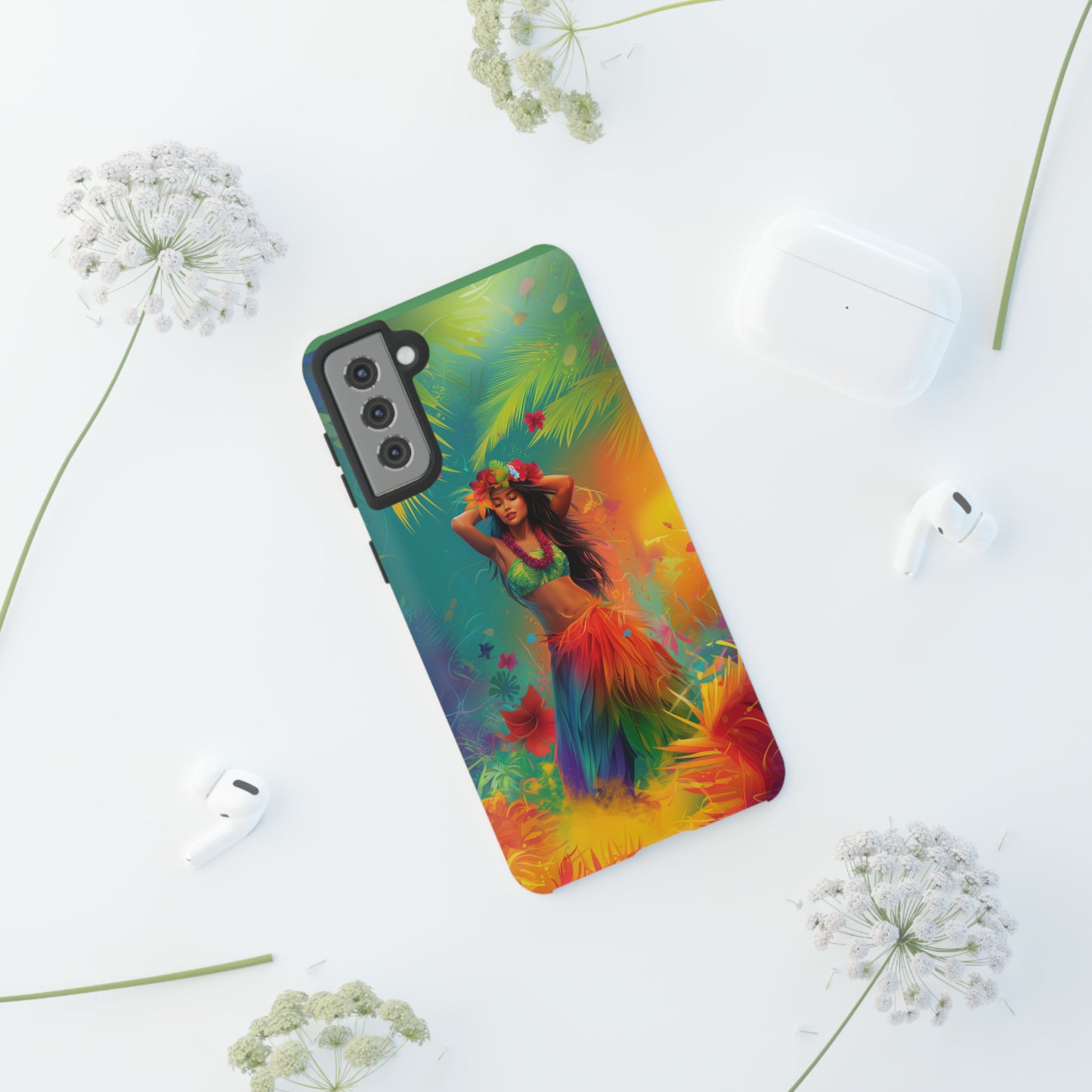 Hula Girl Hawaiian Phone Case, Tropical, Hibiscus, Wireless Compatible, Protective Cell Phone Case for iPhone, Samsung, Pixel phones