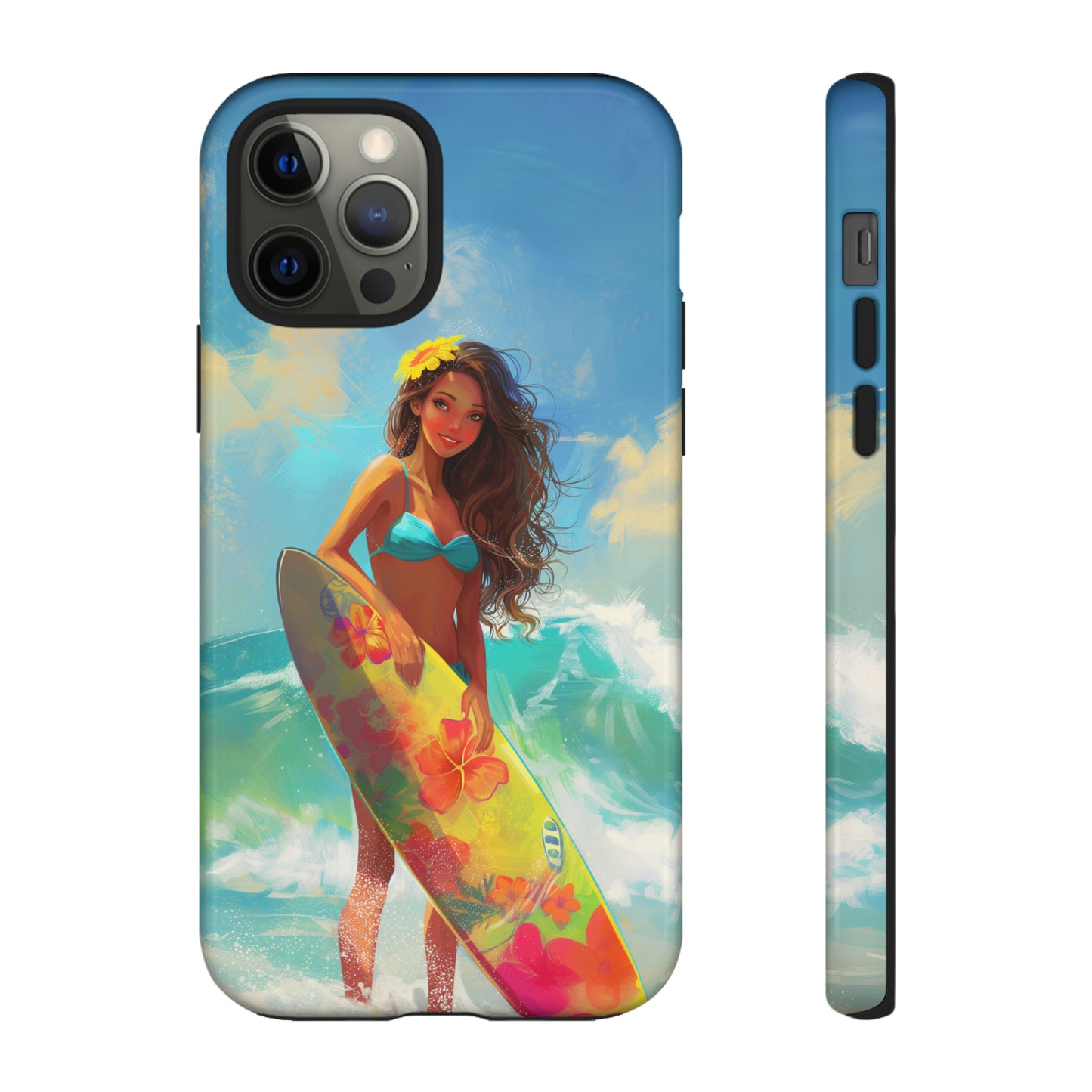 Surfer Girl Hawaiian Phone Case, Tropical, Hibiscus, Wireless Compatible, Protective Cell Phone Case for iPhone, Samsung, Pixel phones