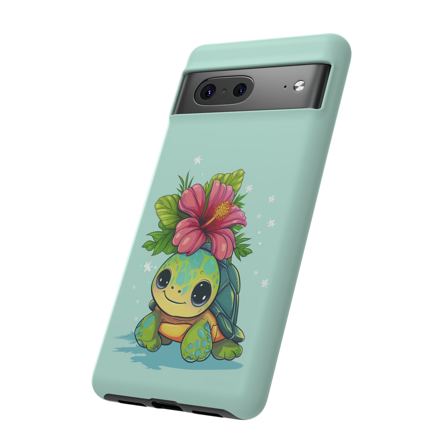 Cute Turtle Hawaiian Phone Case, Tropical, Hibiscus, Wireless Compatible, Protective Cell Phone Case for iPhone, Samsung, Pixel phones
