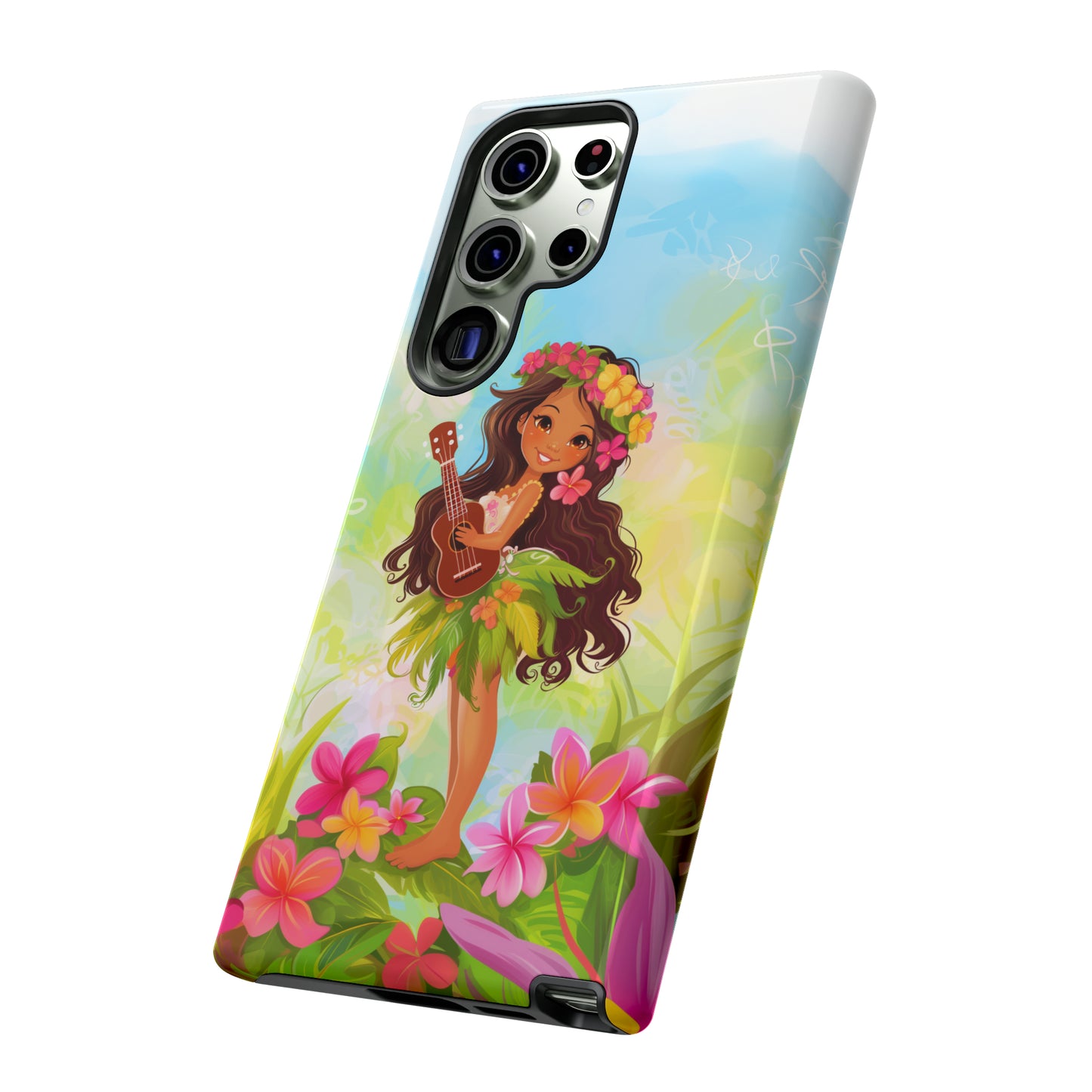 Cute Hula Girl Hawaiian Phone Case, Tropical, Hibiscus, Wireless Compatible, Protective Cell Phone Case for iPhone, Samsung, Pixel phones