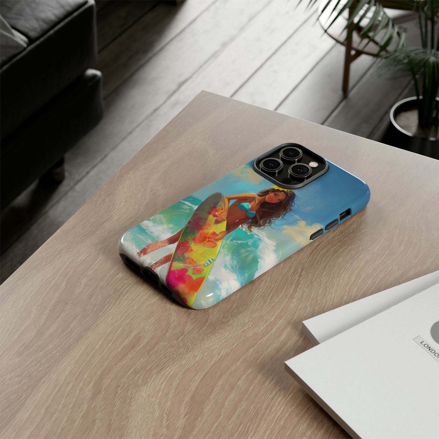 Surfer Girl Hawaiian Phone Case, Tropical, Hibiscus, Wireless Compatible, Protective Cell Phone Case for iPhone, Samsung, Pixel phones