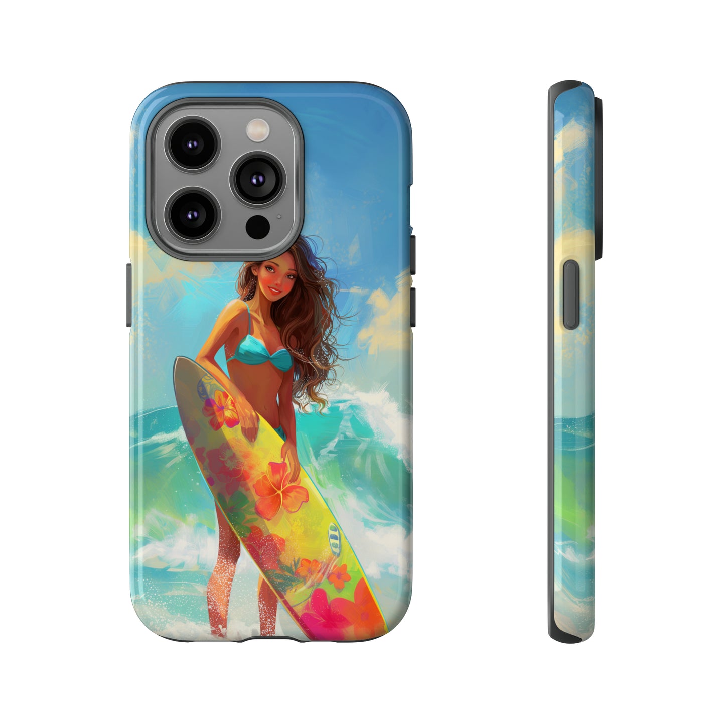 Surfer Girl Hawaiian Phone Case, Tropical, Hibiscus, Wireless Compatible, Protective Cell Phone Case for iPhone, Samsung, Pixel phones