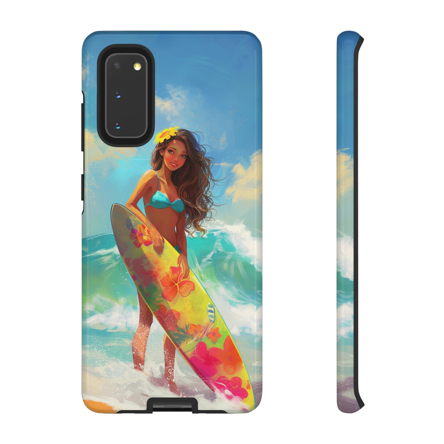 Surfer Girl Hawaiian Phone Case, Tropical, Hibiscus, Wireless Compatible, Protective Cell Phone Case for iPhone, Samsung, Pixel phones