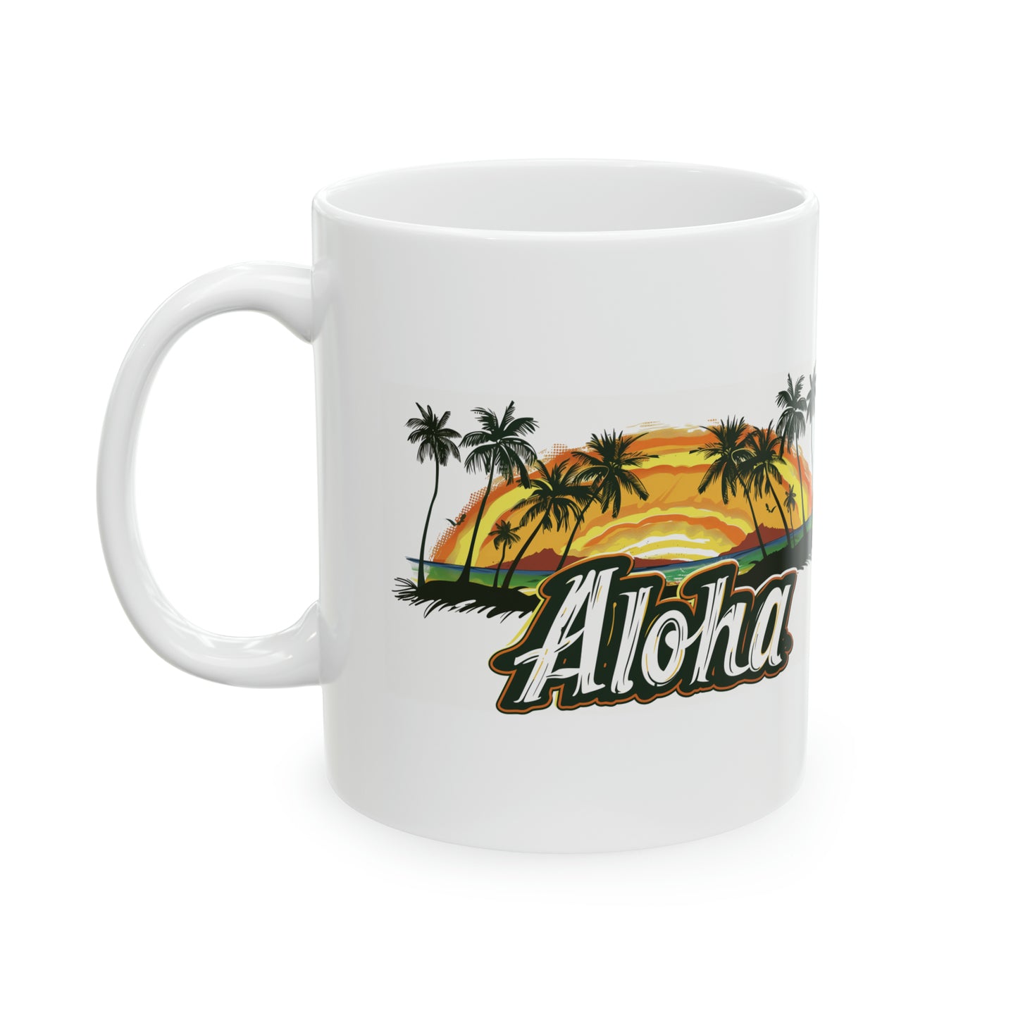 Aloha Sunset Wood Hawaiian Ceramic Mug 11oz, Hawaii Mug, HI Mug, Aloha Mug, 808 Mug, Island Mug, Tropical Mug, Coffee Mug