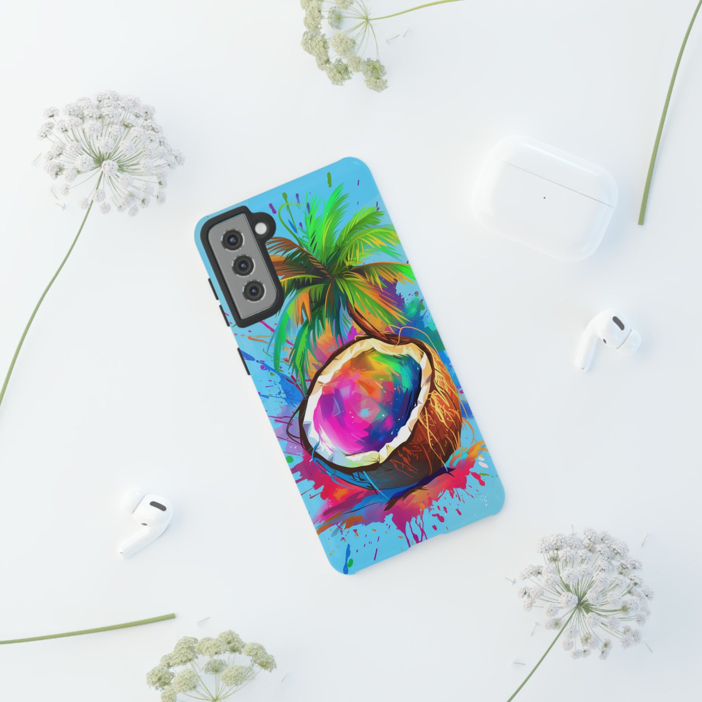 Coconut Colorful Hawaiian Tropical Phone Case, 808, Island Tropics, Wireless Compatible, Protective Cell Phone Case iPhone, Samsung, Pixel