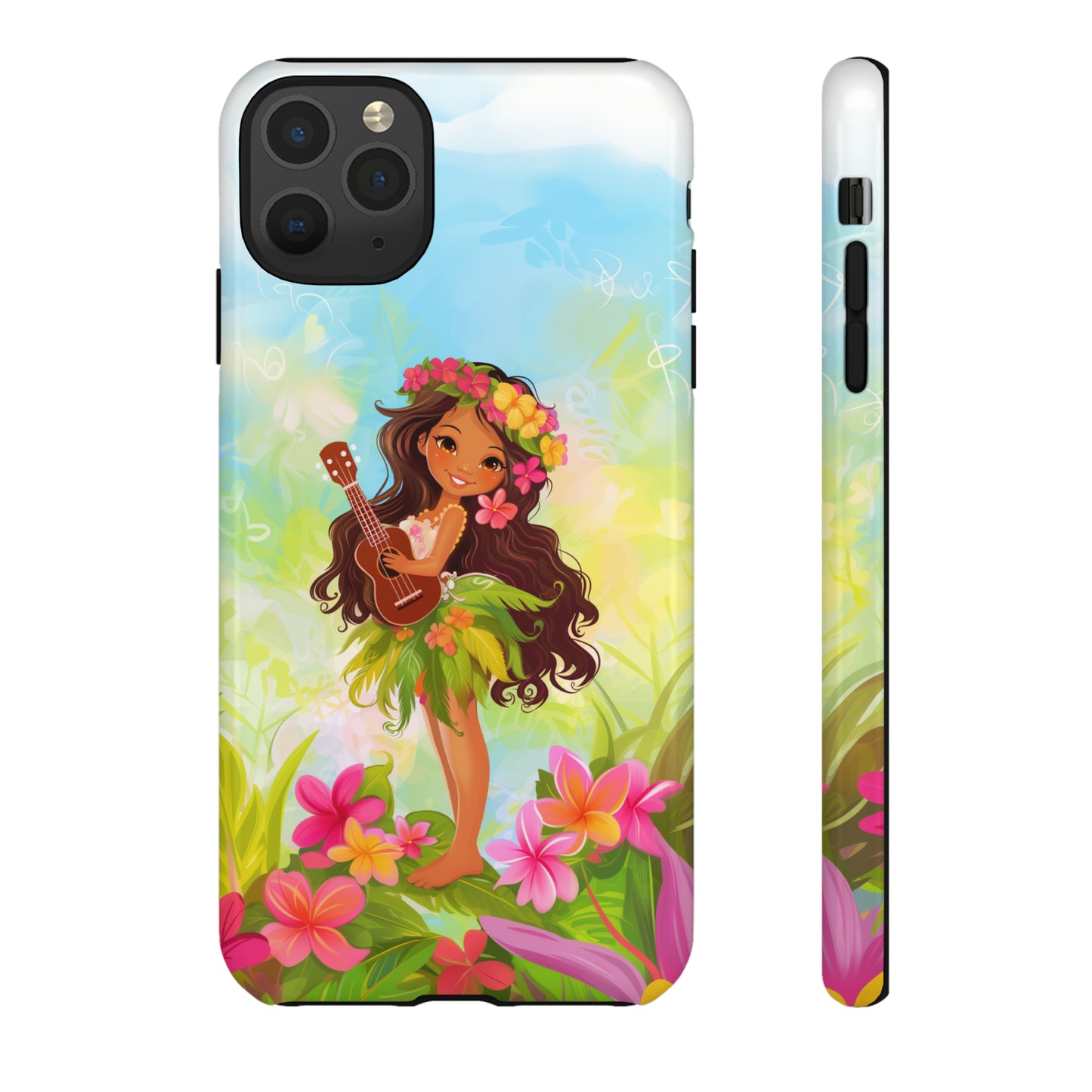 Cute Hula Girl Hawaiian Phone Case, Tropical, Hibiscus, Wireless Compatible, Protective Cell Phone Case for iPhone, Samsung, Pixel phones