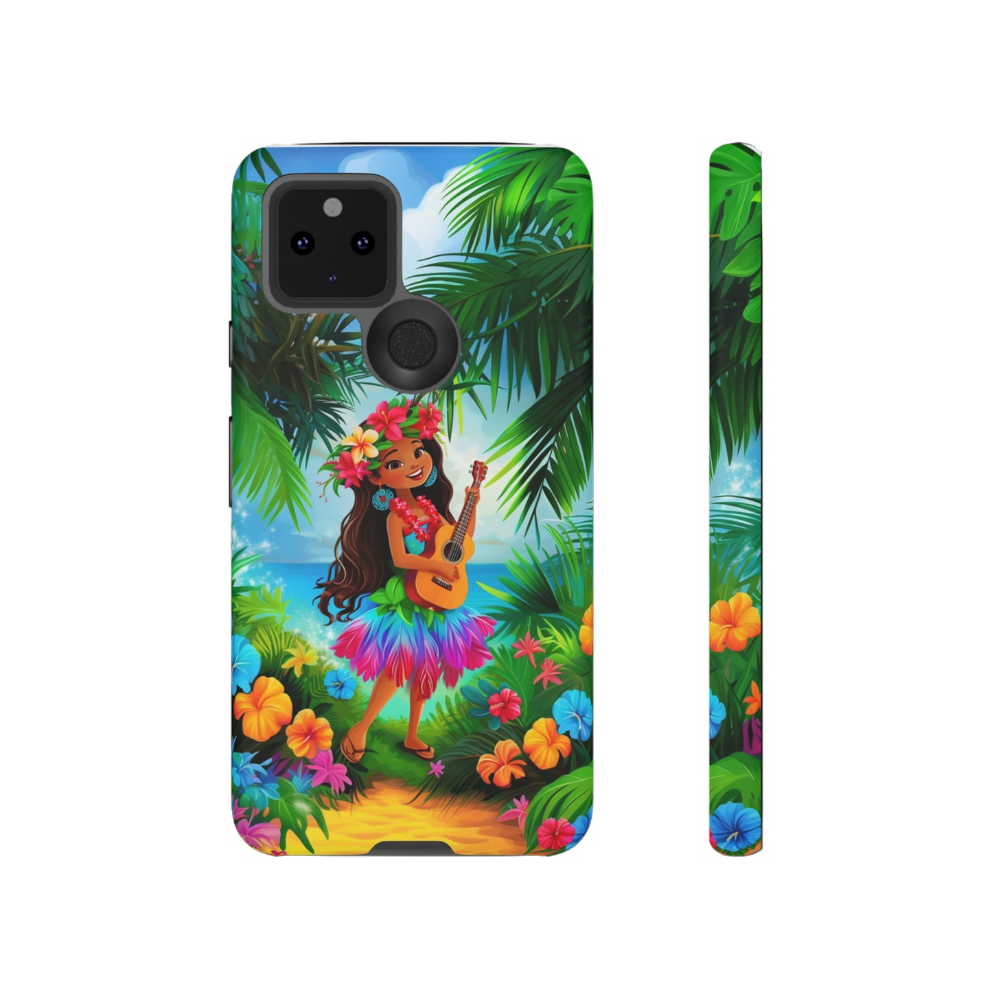 Hula Girl Ukulele Hawaiian Phone Case, Tropical, Hibiscus, Wireless Compatible, Protective Cell Phone Case for iPhone, Samsung, Pixel phones