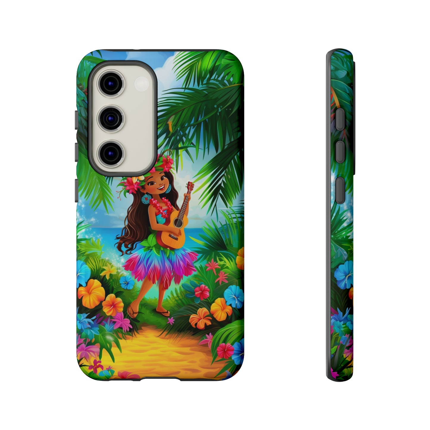 Hula Girl Ukulele Hawaiian Phone Case, Tropical, Hibiscus, Wireless Compatible, Protective Cell Phone Case for iPhone, Samsung, Pixel phones