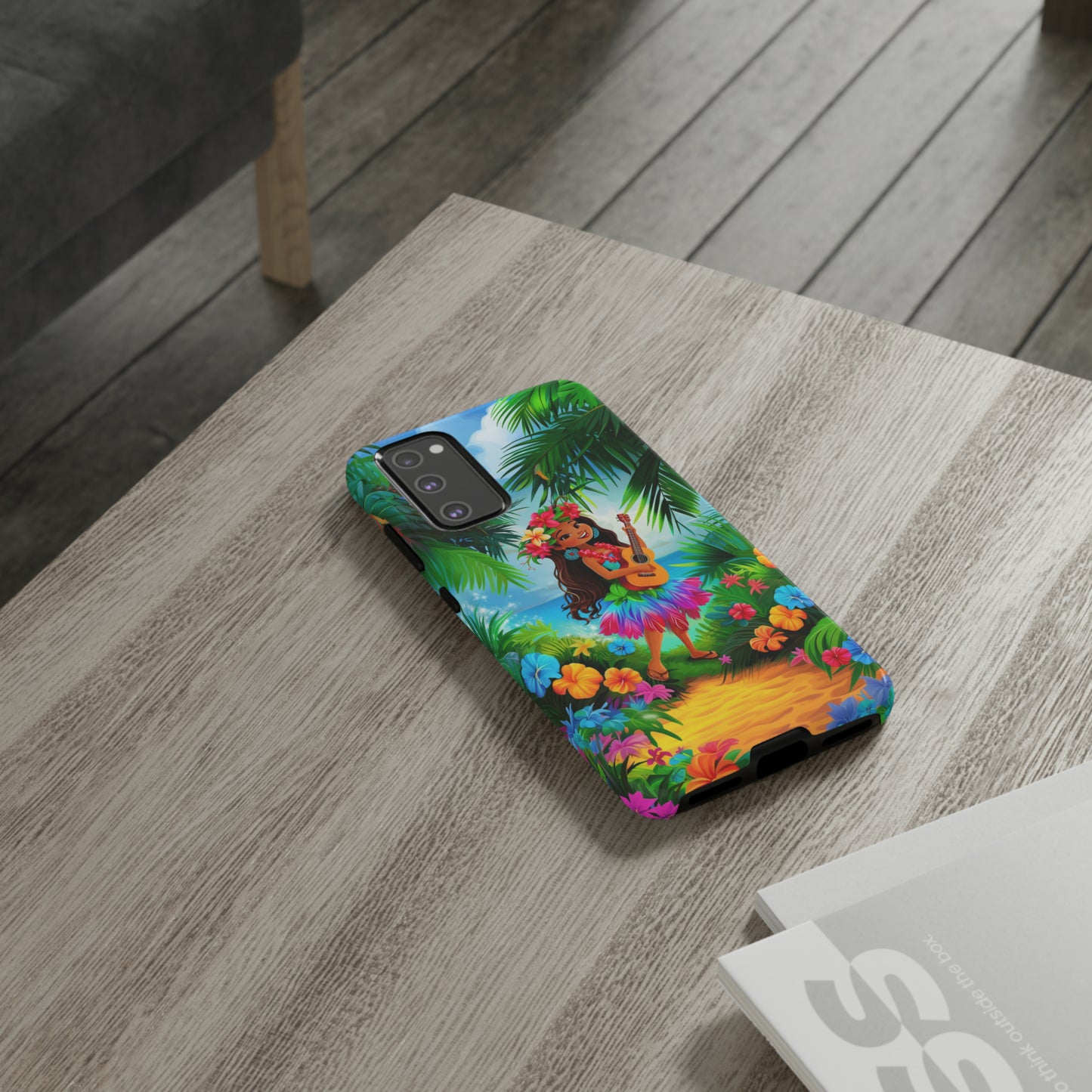 Hula Girl Ukulele Hawaiian Phone Case, Tropical, Hibiscus, Wireless Compatible, Protective Cell Phone Case for iPhone, Samsung, Pixel phones