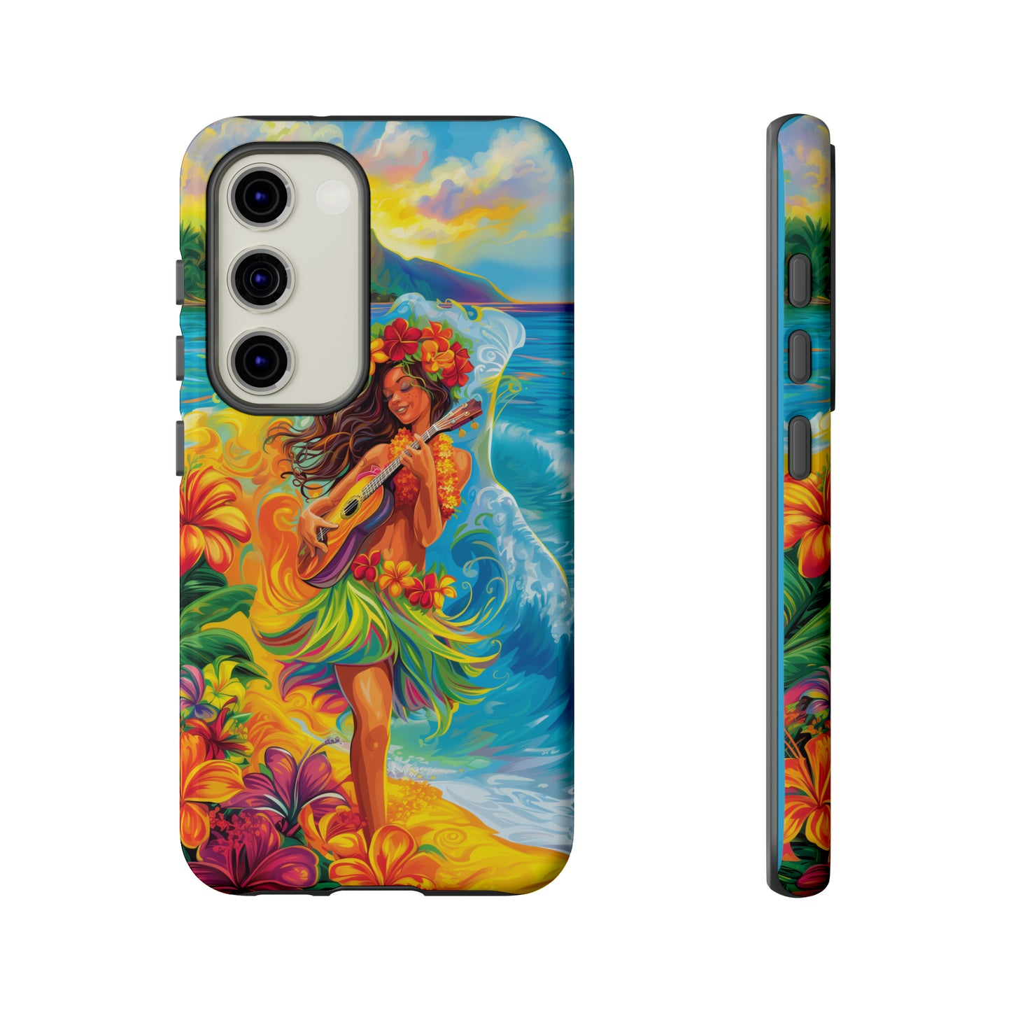 Ukulele Hula Girl Hawaiian Phone Case, Tropical, Hibiscus, Wireless Compatible, Protective Cell Phone Case for iPhone, Samsung, Pixel phones
