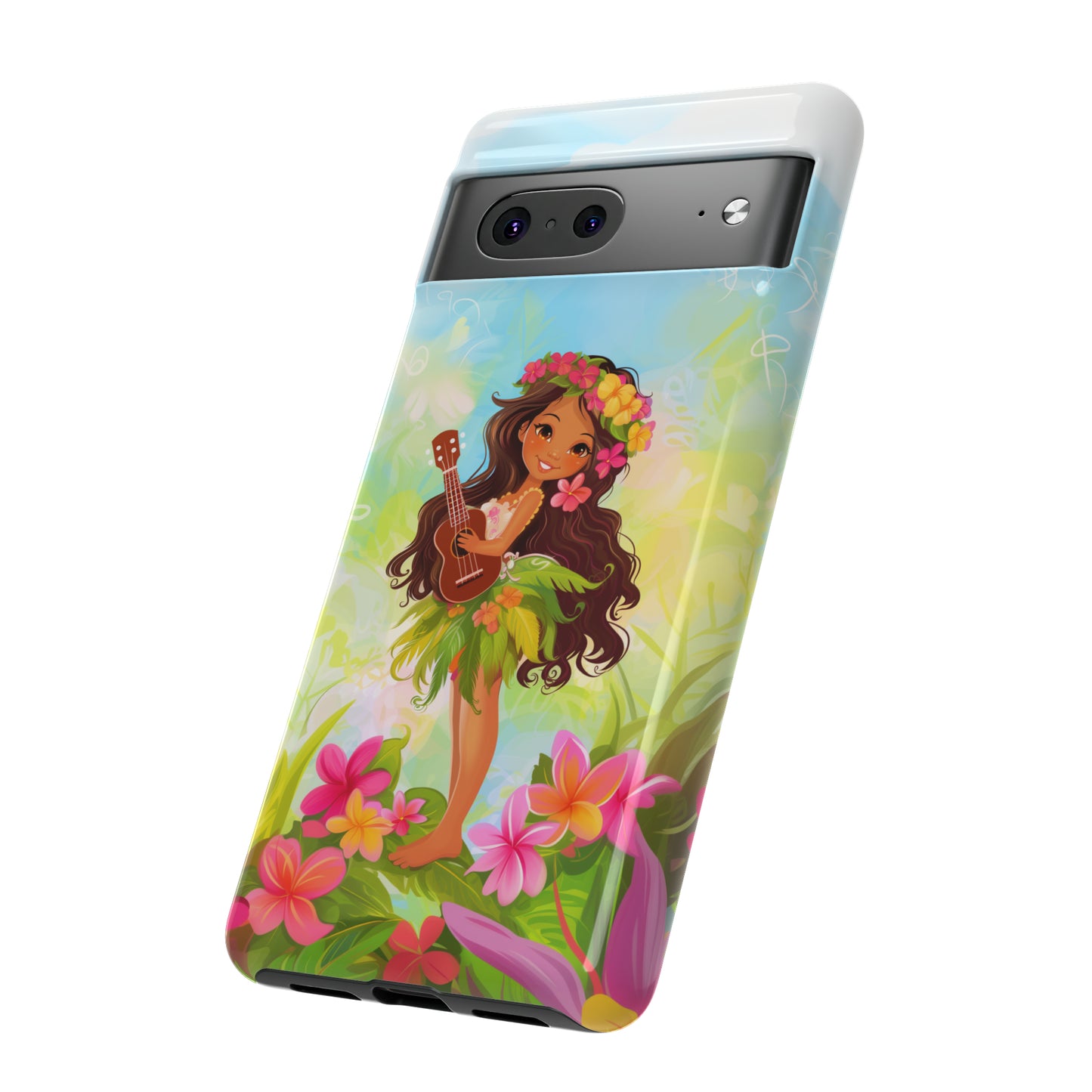 Cute Hula Girl Hawaiian Phone Case, Tropical, Hibiscus, Wireless Compatible, Protective Cell Phone Case for iPhone, Samsung, Pixel phones