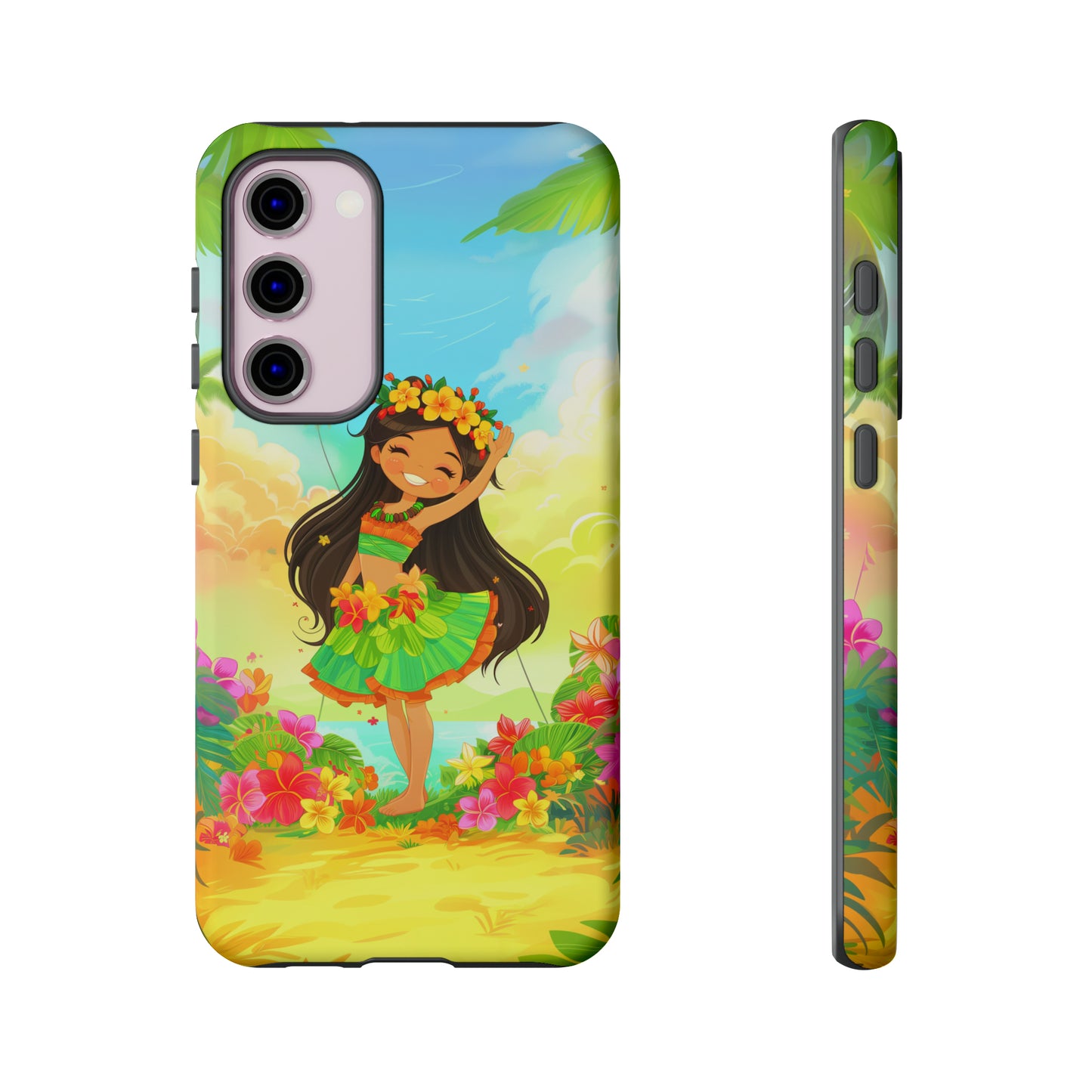 Cute Hula Girl Hawaiian Phone Case, Tropical, Hibiscus, Wireless Compatible, Protective Cell Phone Case for iPhone, Samsung, Pixel phones