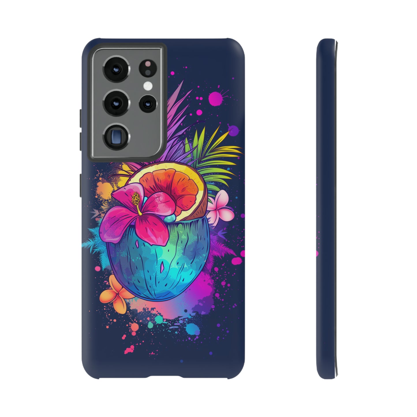 Coconut Dark Colorful Hawaiian Tropical Phone Case, Island Tropics, Wireless Compatible, Protective Cell Phone Case iPhone, Samsung, Pixel