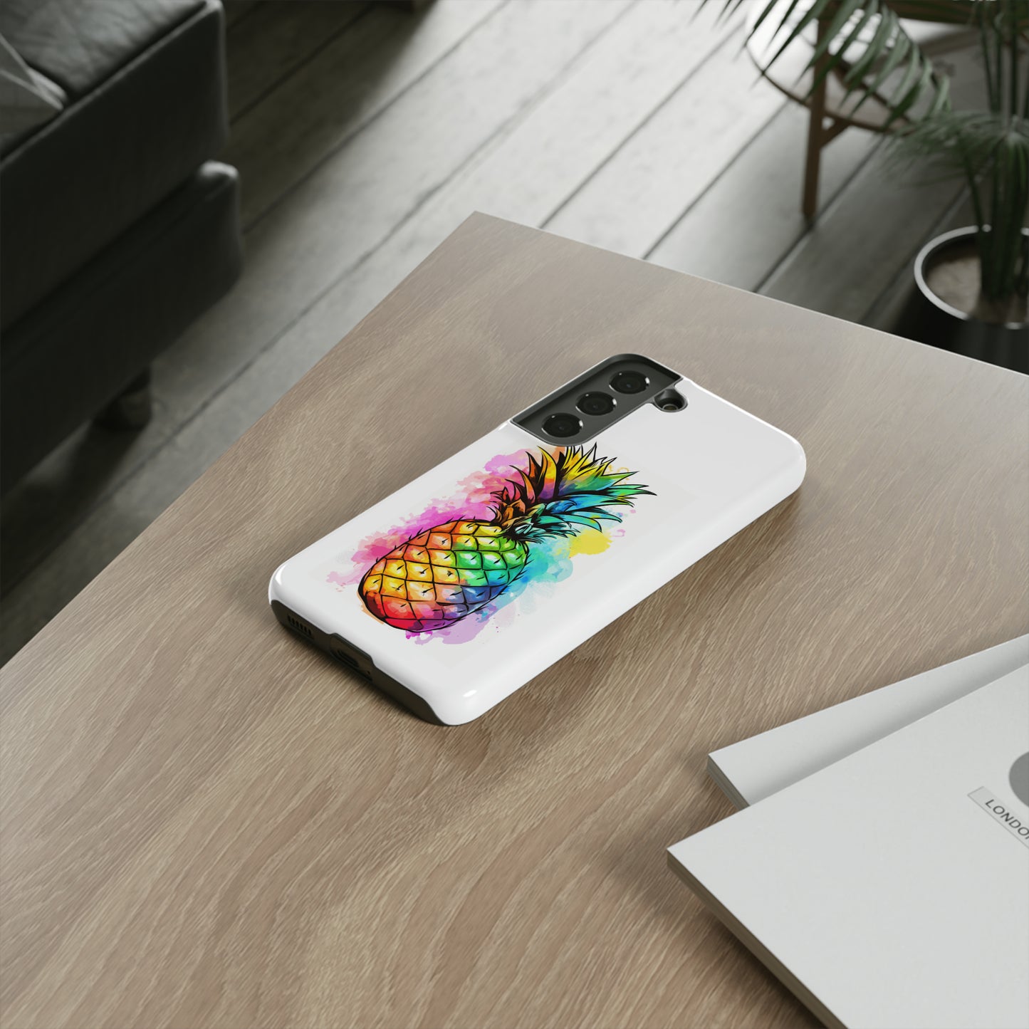 Color Splash Pineapple Hawaiian Phone Case, Tropical, Hibiscus, Wireless Compatible, Protective Cell Phone Case for iPhone, Samsung, Pixel