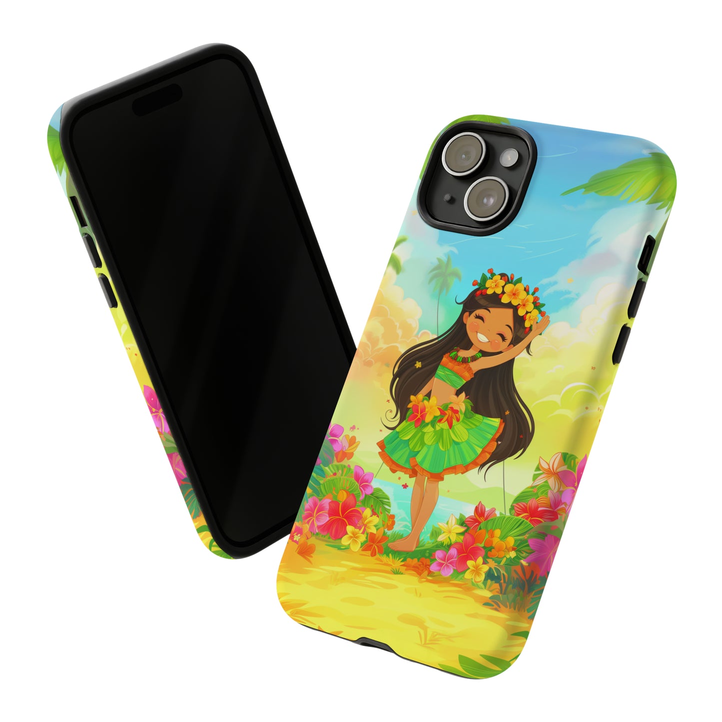 Cute Hula Girl Hawaiian Phone Case, Tropical, Hibiscus, Wireless Compatible, Protective Cell Phone Case for iPhone, Samsung, Pixel phones