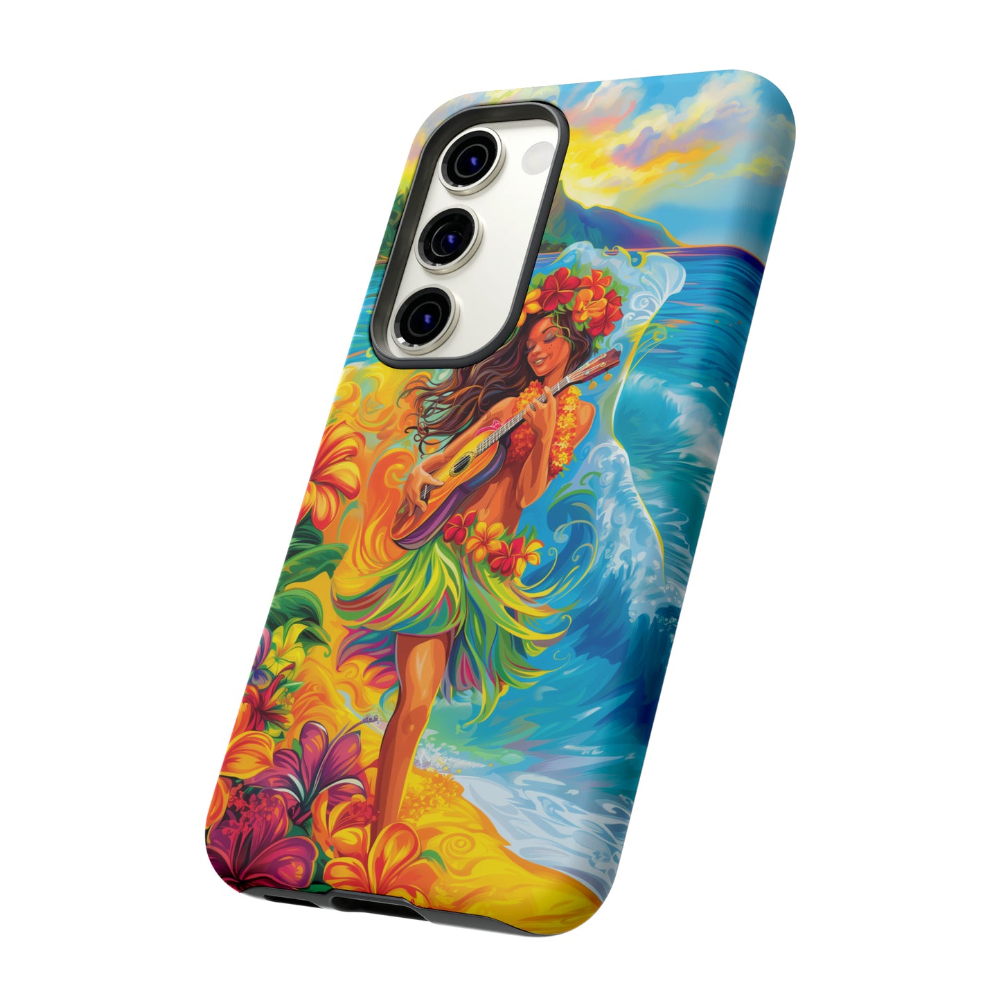 Ukulele Hula Girl Hawaiian Phone Case, Tropical, Hibiscus, Wireless Compatible, Protective Cell Phone Case for iPhone, Samsung, Pixel phones