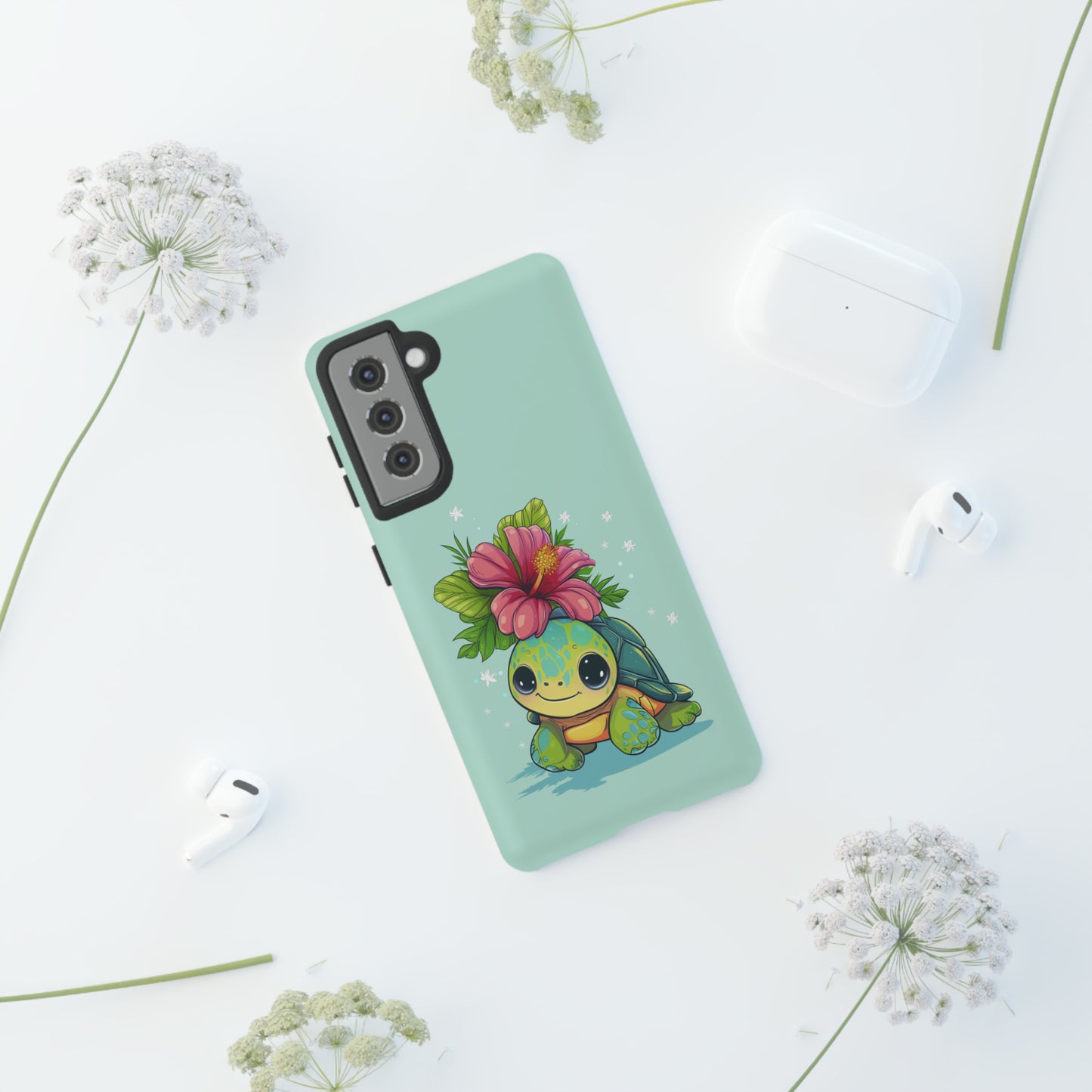 Cute Turtle Hawaiian Phone Case, Tropical, Hibiscus, Wireless Compatible, Protective Cell Phone Case for iPhone, Samsung, Pixel phones