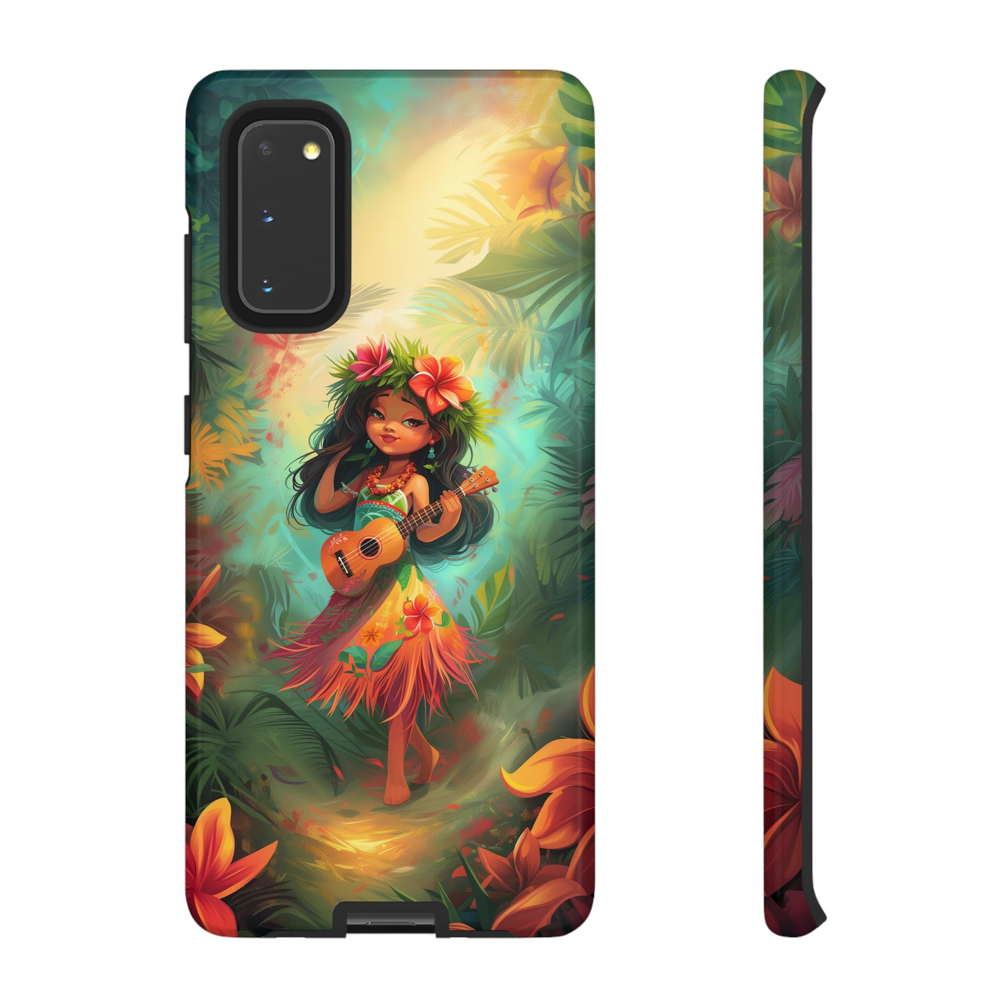 Cute Hula Girl Ukulele Hawaiian Phone Case, Tropical, Hibiscus, Wireless Compatible, Protective Cell Phone Case for iPhone, Samsung, Pixel