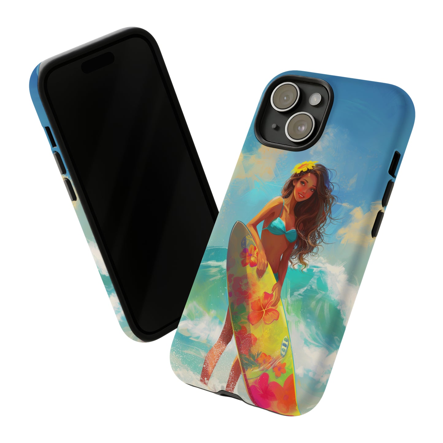 Surfer Girl Hawaiian Phone Case, Tropical, Hibiscus, Wireless Compatible, Protective Cell Phone Case for iPhone, Samsung, Pixel phones