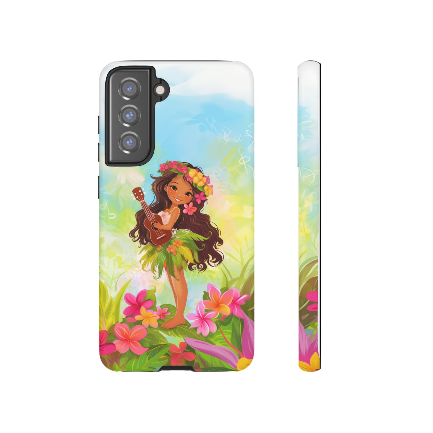 Cute Hula Girl Hawaiian Phone Case, Tropical, Hibiscus, Wireless Compatible, Protective Cell Phone Case for iPhone, Samsung, Pixel phones