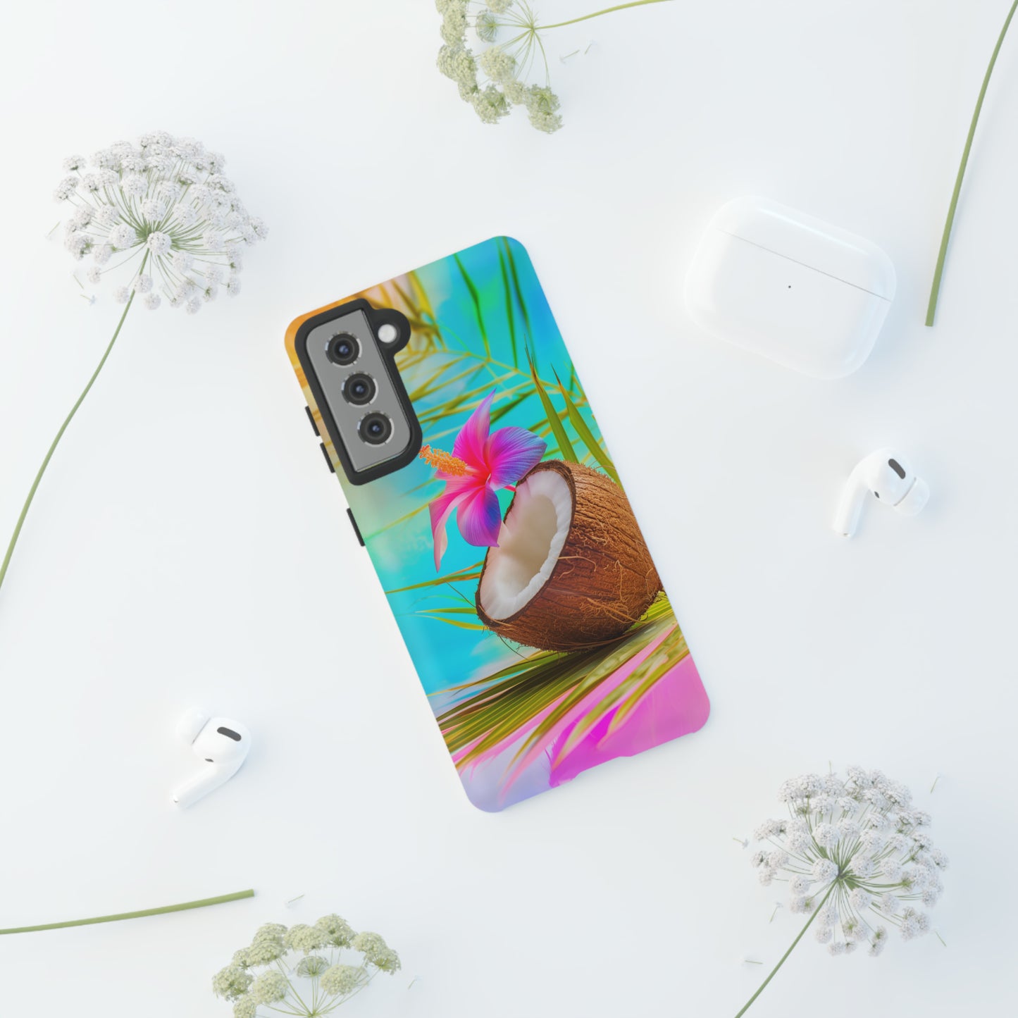 Coconut Colorful Hawaiian Tropical Phone Case, 808, Island Tropics, Wireless Compatible, Protective Cell Phone Case iPhone, Samsung, Pixel