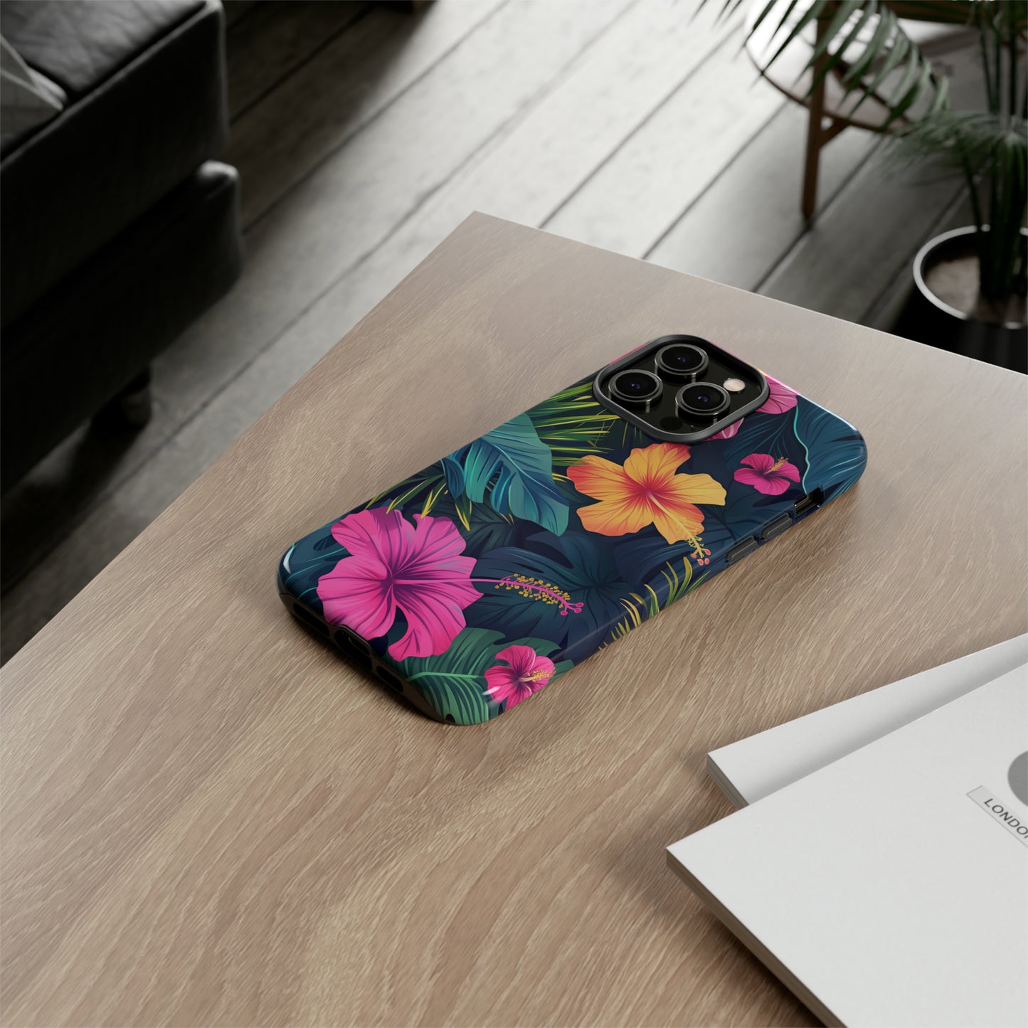 Hibiscus Dark Hawaiian Tropical Phone Case, 808, Island Tropics, Wireless Compatible, Protective Cell Phone Case iPhone, Samsung, Pixel